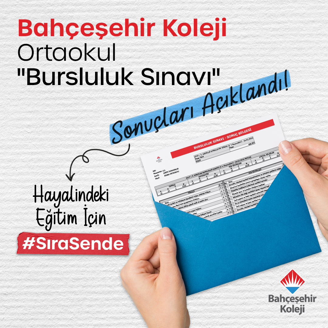 📢 10 Şubat’ta gerçekleşen “Bahçeşehir Koleji Bursluluk Sınavı” Sonuçları Açıklandı!

👉🏻 bahcesehir.stoys.co/sonuc

❗️Detaylı bilgi için sınava katıldığınız kampüsümüzle iletişime geçebilirsiniz.