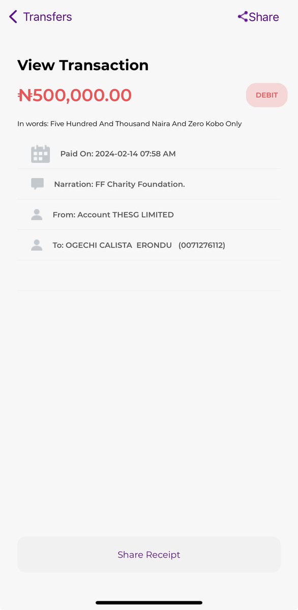 FORTUNATE FUTURE FOUNDATION®️ (@fff_ngr) on Twitter photo Hello <a href="/ogechicalista1/">CallyGodstime ❣️. OGECHIKANMA❣️ ADA ngwa 🥰</a>,
Just as promised, Here is a receipt of 500k Naira as a token to support your business.
Best wishes.
#NoNightCanDefeatSunrise.
THE GIFT OF HOPE.
cc: <a href="/_spiriituaL/">🦉 🧘🏽♂️spirituaL🧘🏽♂️</a>.
<a href="/valerian247/">Valerian Nwadike 🇻🇦</a>.
<a href="/_TheSpiritGroup/">THE SPIRIT GROUP OF COMPANIES®️.</a>. Hello <a href="/ogechicalista1/">CallyGodstime ❣️. OGECHIKANMA❣️ ADA ngwa 🥰</a>,
Just as promised, Here is a receipt of 500k Naira as a token to support your business.
Best wishes.
#NoNightCanDefeatSunrise.
THE GIFT OF HOPE.
cc: <a href="/_spiriituaL/">🦉 🧘🏽♂️spirituaL🧘🏽♂️</a>.
<a href="/valerian247/">Valerian Nwadike 🇻🇦</a>.
<a href="/_TheSpiritGroup/">THE SPIRIT GROUP OF COMPANIES®️.</a>.