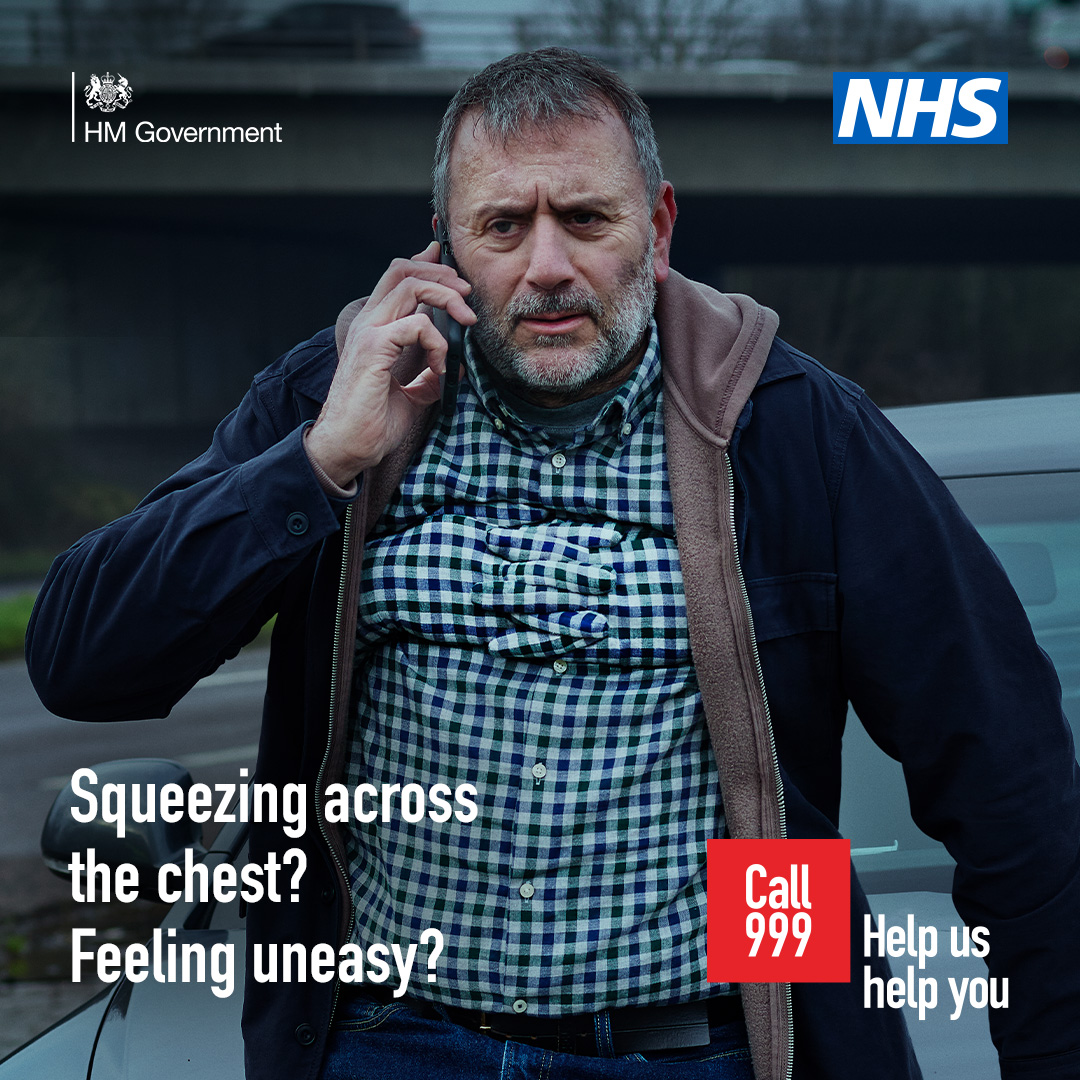The early symptoms of a heart attack don’t always feel severe. A squeezing across the chest. A feeling of unease. It’s never too early to call 999 and describe your symptoms: 🔗nhs.uk/HeartAttack