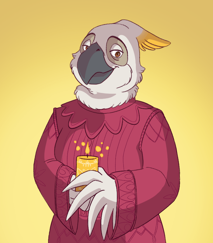 AdrisTheDragon's tweet photo. Abuela reimagined as a cockatoo. Gotta watch out not to burn those feathers... #Disney #encantofanart #cockatoo #furryart https://t.co/zgc58JVin7