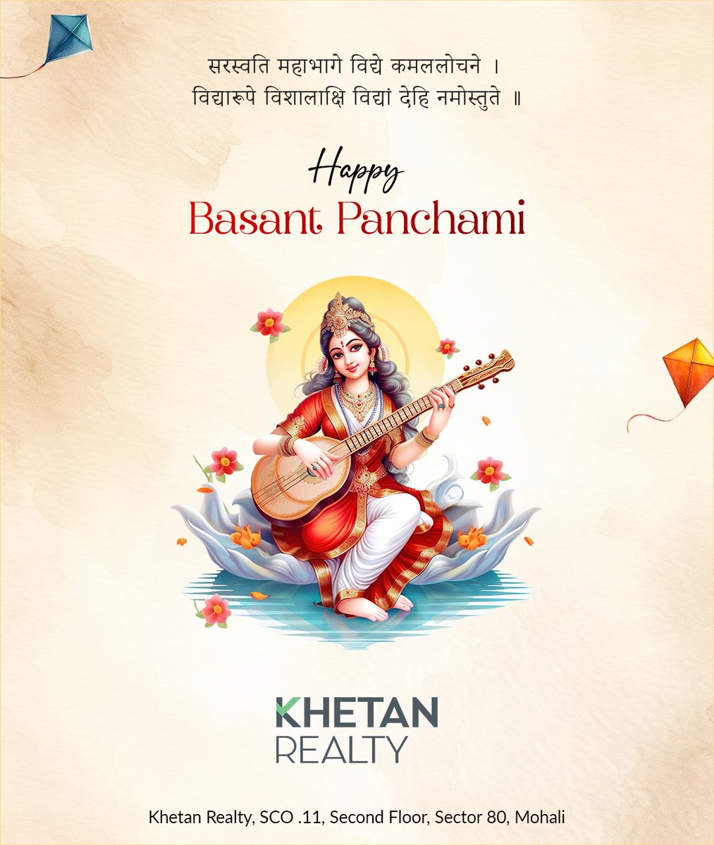 Celebrating the arrival of spring with reverence and joy on Basant Panchami. May the blessings of Goddess Saraswati illuminate our lives with wisdom and knowledge. #KhetanRealty #BasantPanchami #MaaSaraswati #Wisdom #Knowledge #Joy #Happiness #DivineBlessings #SpringFestival