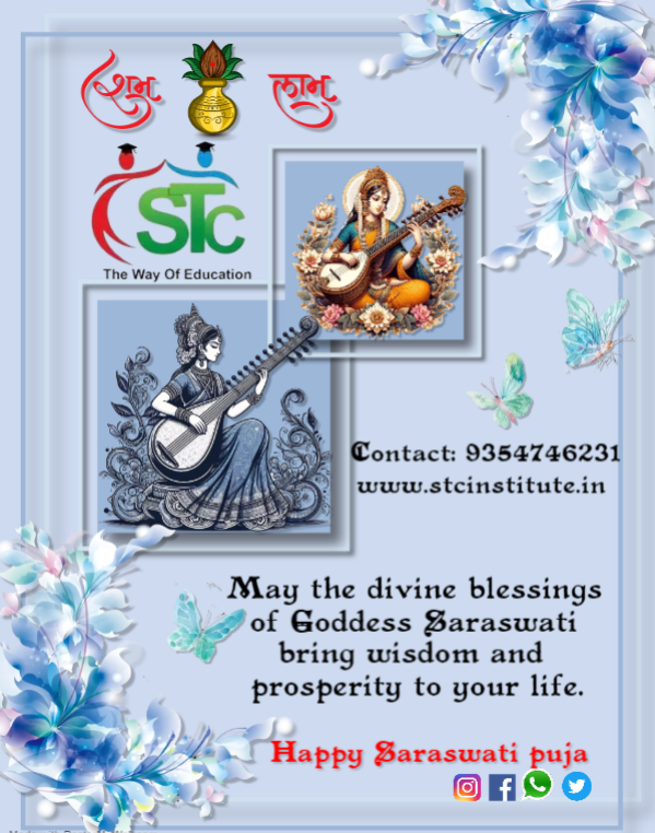 As we celebrate Saraswati Puja, let us embrace the power of education to transform lives and build a brighter future for generations to come.☺️☺️
Contact : 093547 46231
Visit us : stcinstitute.in
#basantpanchami #saraswatipuja #vasantpanchami #saraswati #india #festival