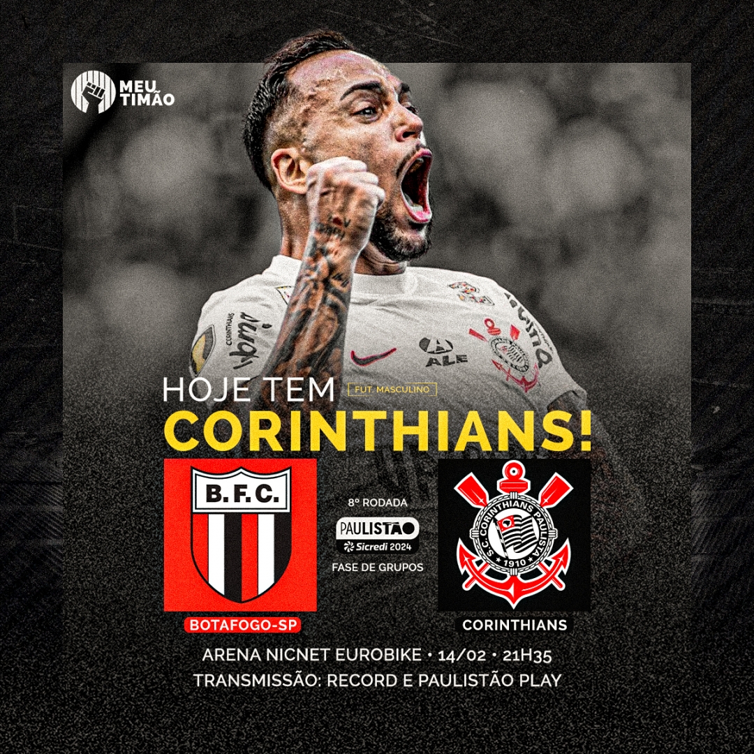 MeuTimao's tweet photo. HOJE TEM CORINTHIANS! 🖤

⚽ Botafogo-SP x Corinthians
🏆 Paulistão - Fase de Grupos
⏰ 21h35 (horário de Brasília)
🏟 Arena Nicnet Eurobike
📺 Record e Paulistão Play

🔴 Apoio: @KTO_brasil https://t.co/cSnQRXB7W6