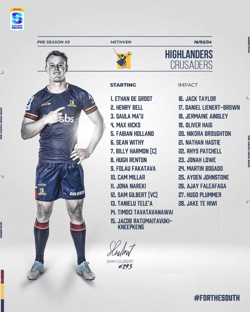 SQUAD | Your Highlanders team to take on @crusadersrugbyteam in Methven for Pre season #3 🏉 WE GO 🔥 #FORTHESOUTH #preseason #superrugbynz #superrugbypacific #highlanders