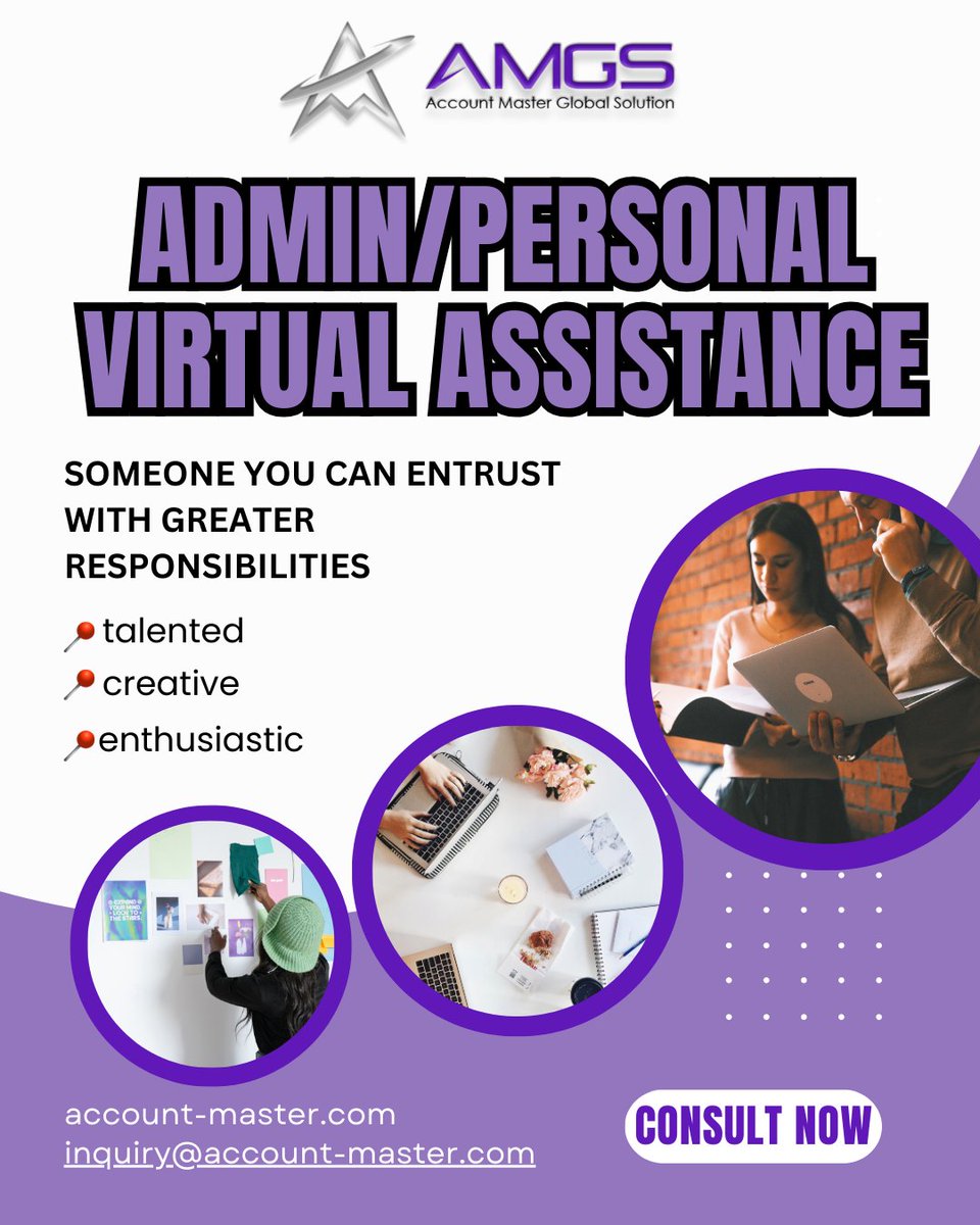 AMGSoutsource's tweet image. Virtual assistance has different types which generally depend on the organisation’s objectives and tasks. AMGS can provide these services for you.
#AMGS #services #Australia #virtualassistant
💻 lnkd.in/g5cjPEDg
📧 inquiry@account-master.com