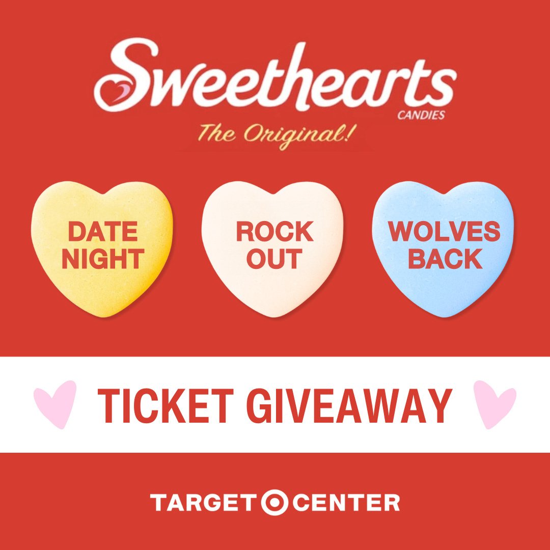 Ticket Giveaways are our love language ❤️

Pick your favorite candy heart – Date Night, Rock Out or Wolves Back – and you could WIN (2) tickets to see a show at Target Center.

To enter:
1️⃣ Follow our account
2️⃣ Repost and like this post
3️⃣ Comment the candy heart of your choice
