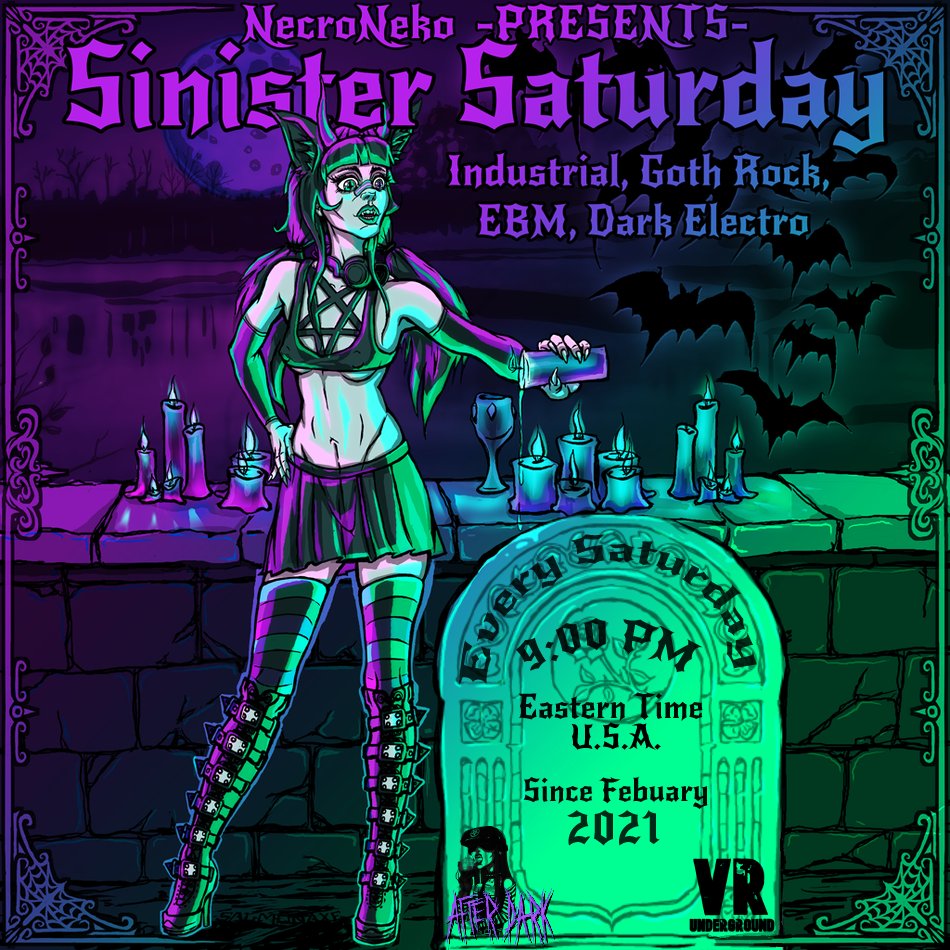 Saturday and some of the upcoming Saturdays' first slot is open for a guest DJ who spins Industrial, Dark Wave, Post Punk, aggrotech, Electro Body Music. other dark genres Industrial adjacent genres in moderation DM me if interested. this is a #VRChat event
