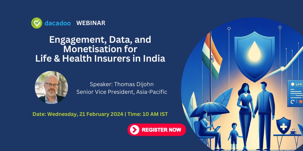 dacadoo's tweet image. Only one week left until the webinar on "Engagement, Data, and Monetisation for Life &amp;amp;amp; Health Insurers in India" with Thomas Dijohn, SR SVP APAC hosting. Don't miss out!

Register now:
eu1.hubs.ly/H07xd5p0  

#IndiaInsurance #Webinar #HealthInsurance