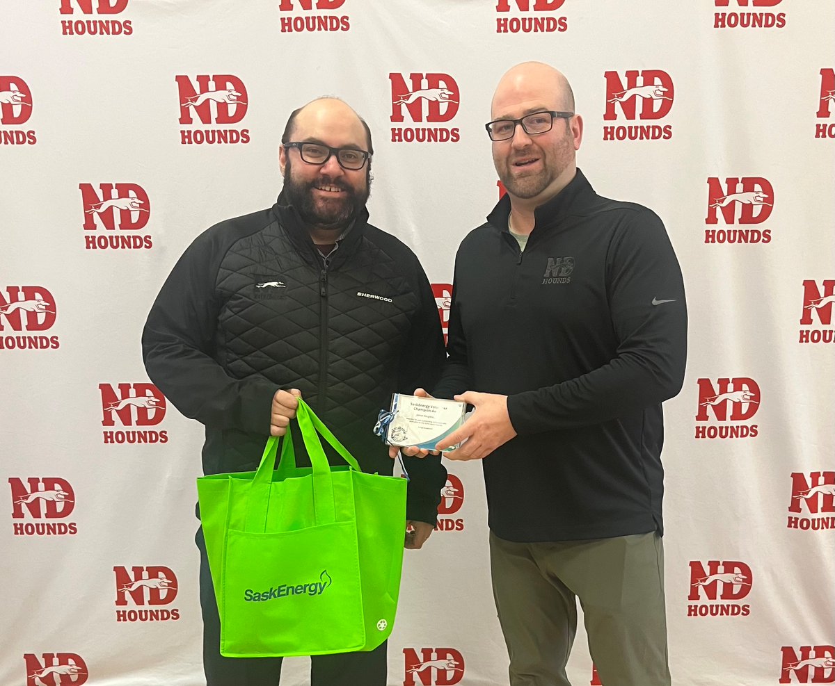 Congratulations to Jamie Neugebauer for being awarded this year's SaskEnergy Volunteer Champion Award for his outstanding enthusiasm and dedication to the Notre Dame Hounds. Presented by ND Jr. A Head Coach/GM Brett Pilkington. Great Job Jamie! #ndhoundshockey #ndjrahounds