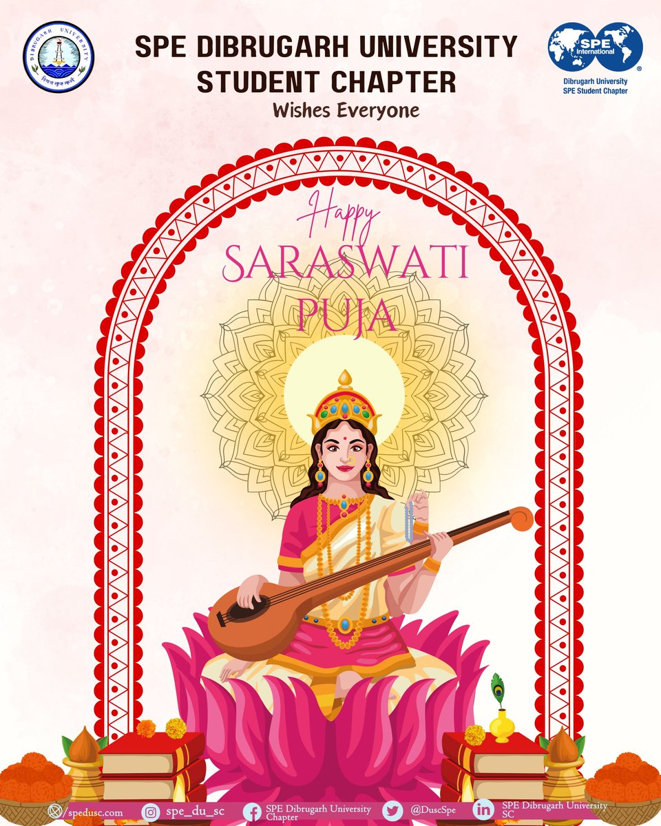 DuscSpe's tweet photo. "Blessings abound as we celebrate Saraswati Puja, the festival of wisdom and knowledge. May the graceful Goddess Saraswati bestow us with creativity, intellect, and harmony. Let the light of learning shine bright, guiding us on the path of wisdom. Happy Saraswati Puja to all." https://t.co/oaiHqmWC3L
