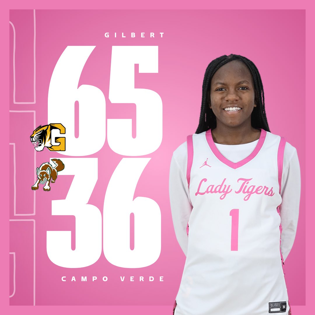 GilbertGirlsBB's tweet photo. FINAL! 🏀
🐯Gilbert: 65
🐺Campo Verde: 36
The Lady Tigers advance to the next round of #TheOpen!
#ChangeYourBest #TigerStrong 🐯💪 https://t.co/TEuN8kNXH4