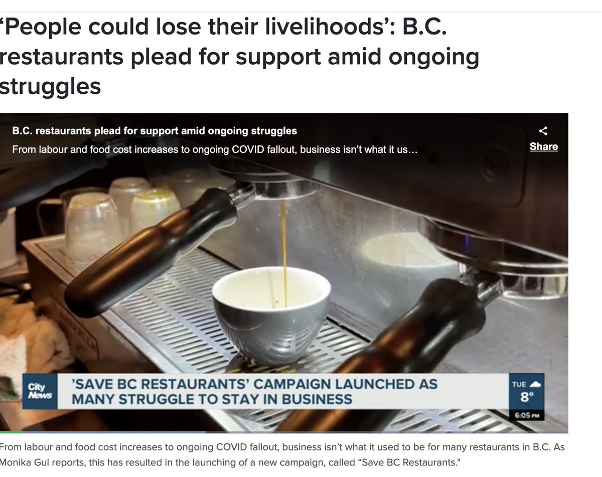'Restaurant groups in B.C. are sounding the alarm, launching a new campaign aimed at “saving” the local hospitality industry.' This summer is do or die for many restaurants. Banning the locally owned tourism accommodations on May 1st will make matters worse. #StayLocal @bcndp