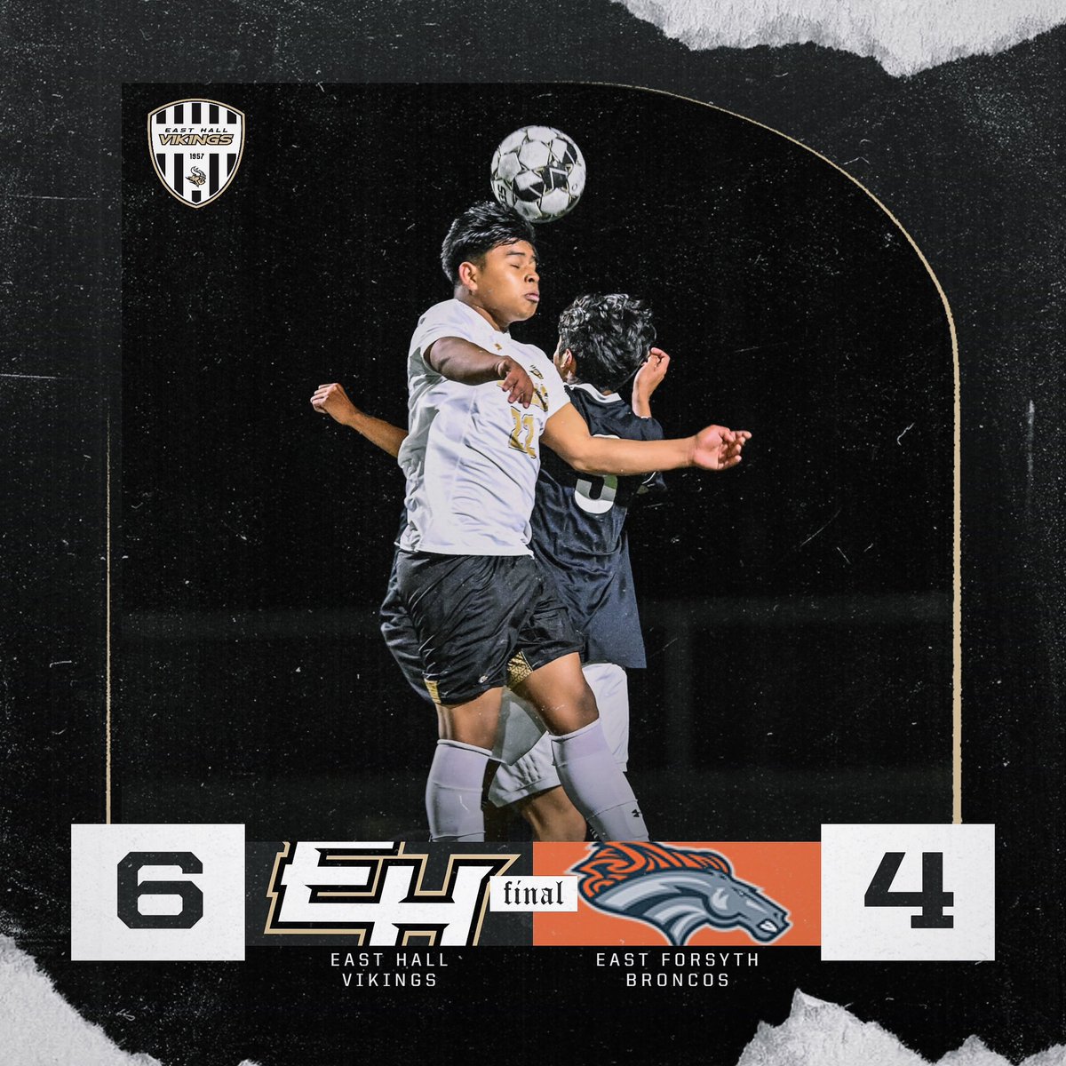 East Hall defeats East Forsyth tonight 6-4 to move to 1-0 in Region 8-AAAA. Jonathan Torres (2), Wilder Velasquez, Ainor Romero Turcios, Jairo Aldaco, and Justin Torres all scored for the Vikings. We are back in action this Friday as we travel to West Hall.