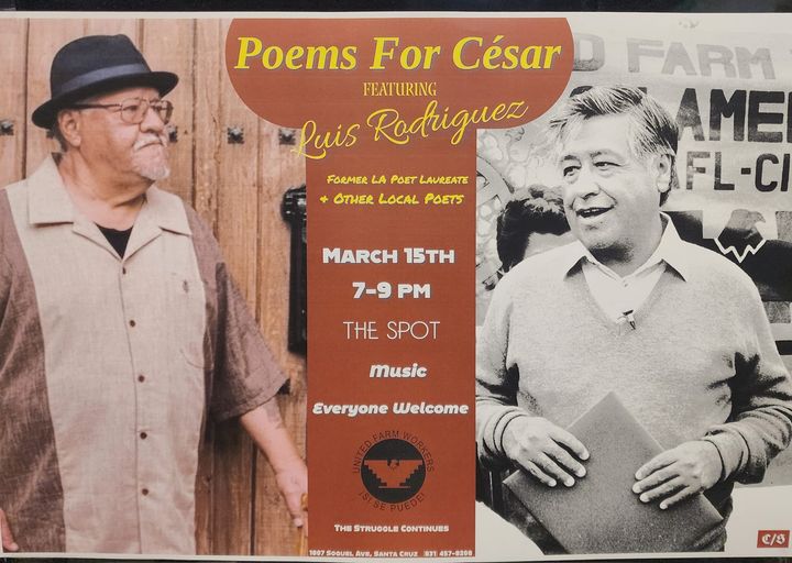 I'm proud to do this reading with other poets for Barrios Unidos in Santa Cruz to honor Cesar Chavez. I'll also be visiting Soledad Prison and taking part in the Mexica New Year event in San Jose. March 15 to 17.