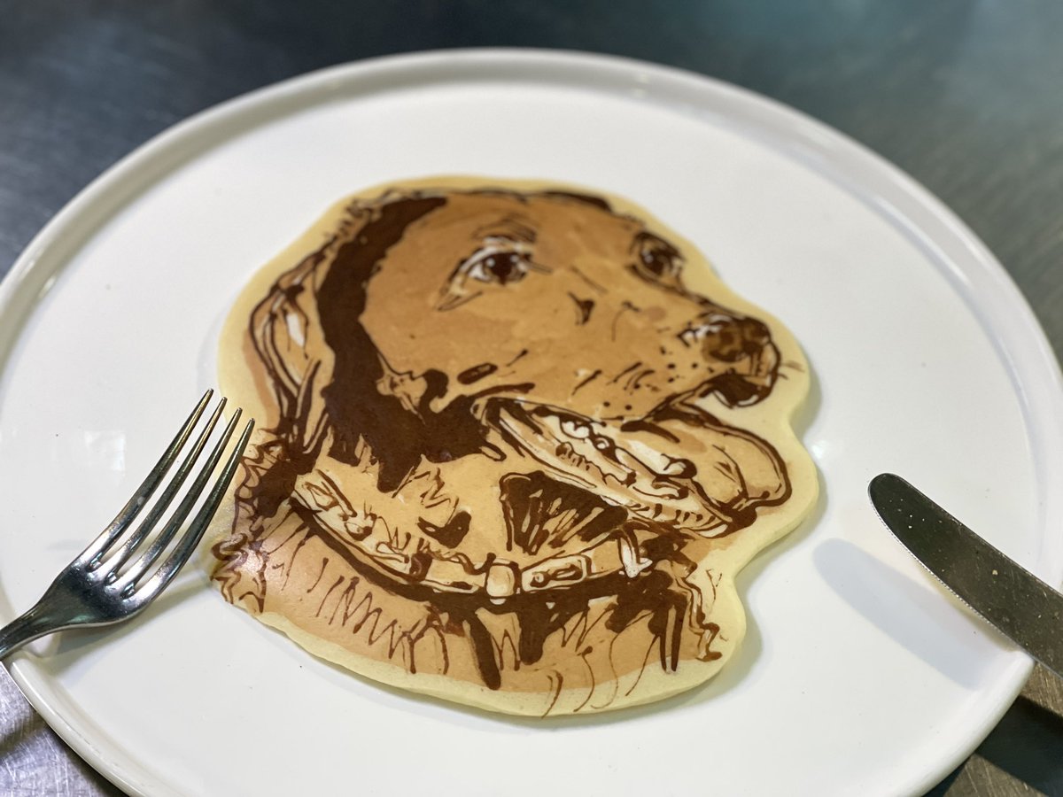 LaRicetta99's tweet image. ハッピーバレンタイン をチョコラブでお祝い〜 #pancakeart #パンケーキアート