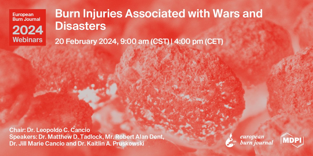 🔥Join our FREE webinar hosted by the @EBJ_MDPI! From wartime tragedies to modern-day disasters, learn how collaboration between military and civilian experts has revolutionized treatment.  Register now: tinyurl.com/526kfpk8
#BurnCare #MilitaryMedicine #DisasterResponse 🚑💻