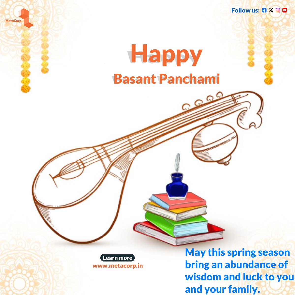 metacorpcons's tweet photo. MetaCorp wishes you Happy Basant Panchami.
https://t.co/GccGp5Y2xQ
#happybasantpanchami #basantpanchami #festivalpost #metacorp #pollutioncertificate #cdsconoc #Drugslicense #cgwanoc #hwranoc #upgwdnoc #environmentaudit #wateraudit #moefnoc #groundwaternoc #aerbcertificate https://t.co/RcNaaOIvRb