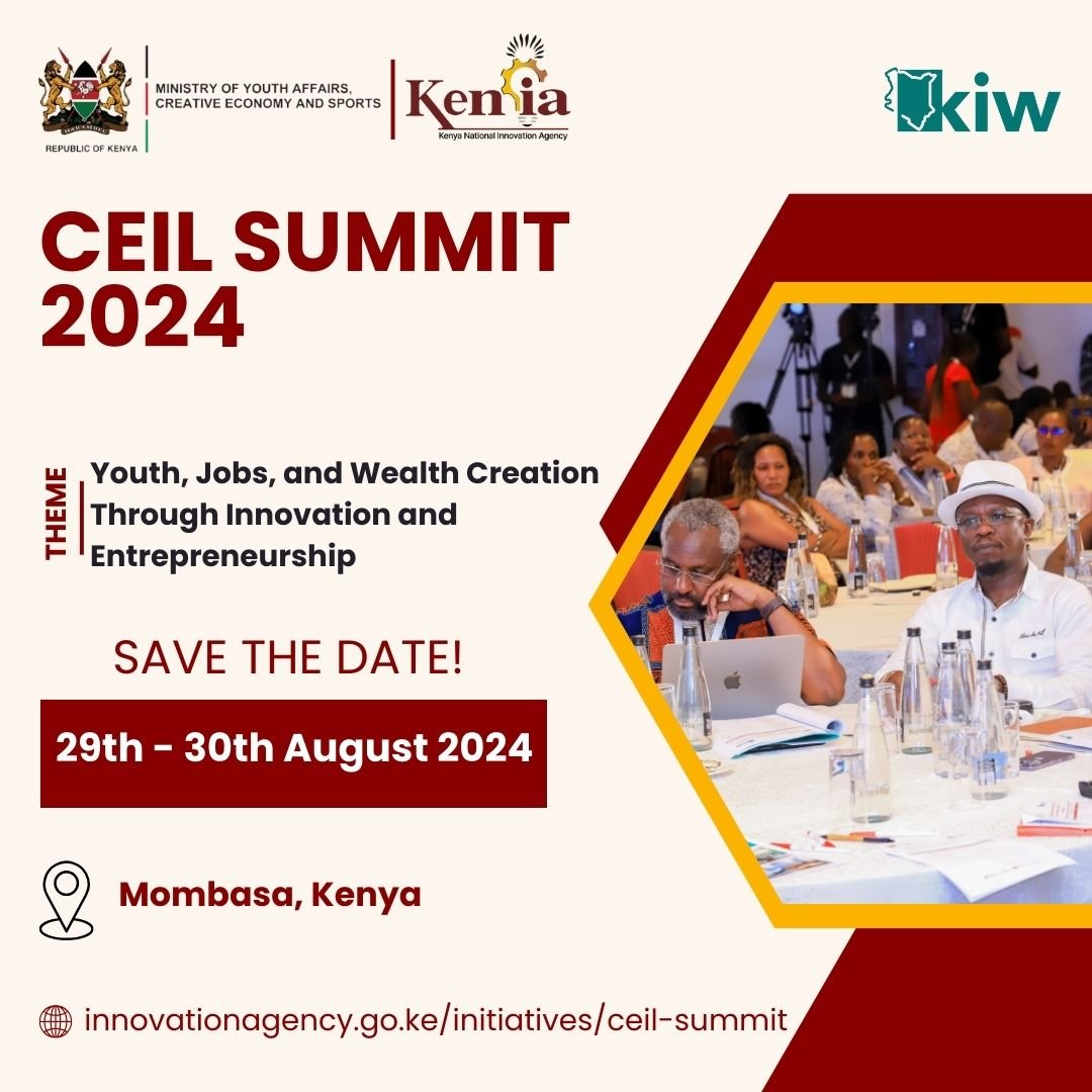 tomwansa's tweet photo. Each year we host an annual Commercialization and Entrepreneural Institutional Leaders (#CEIL) Summit in Mombasa. This year's focus is on YOUTHs, JOBS and WEALTH creation, leveraging innovation. Save dates and hopefully see you! @KENIAupdates @KenyaInnovWeek https://t.co/bG9bSgjASX