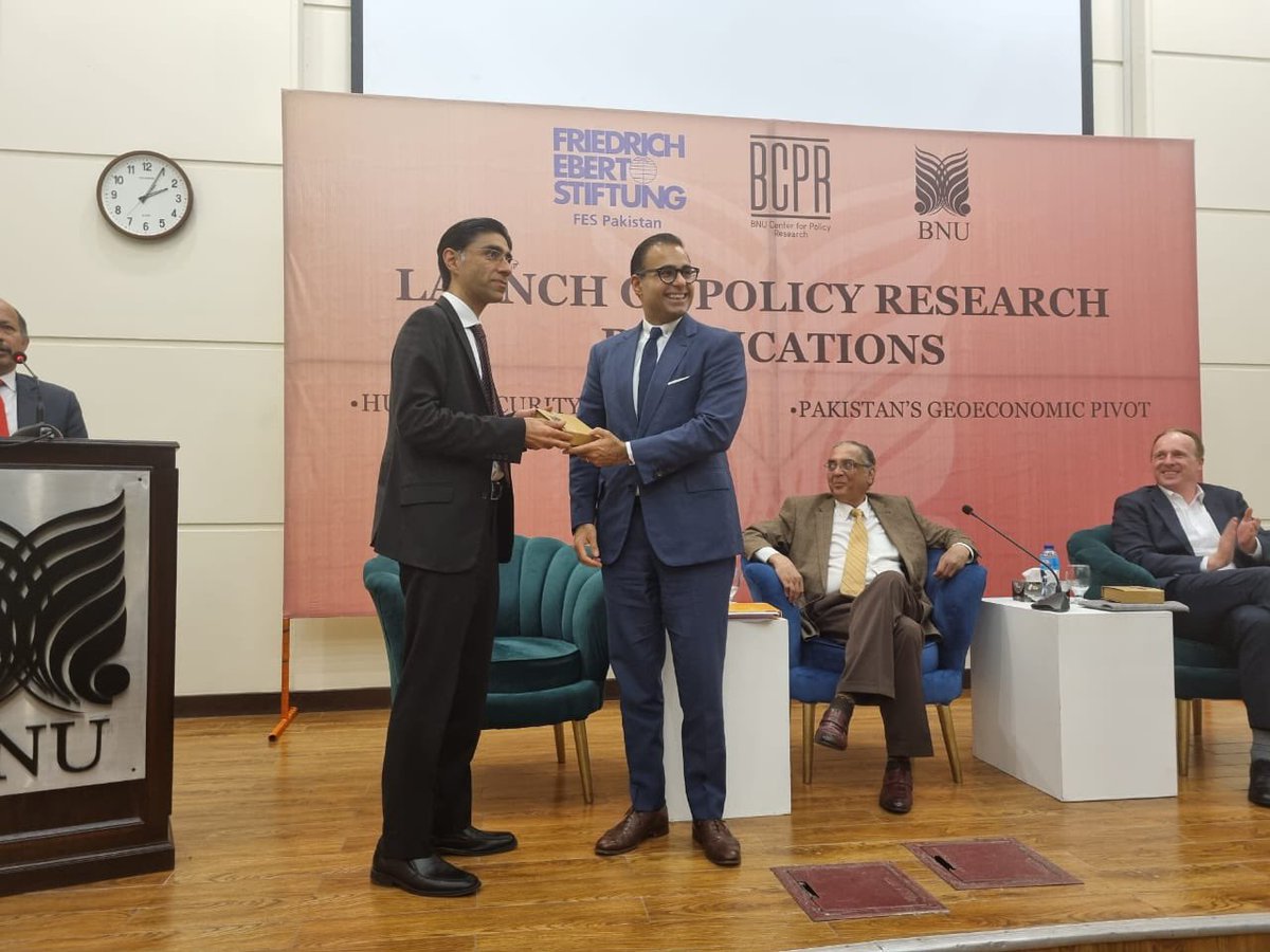 Big congrats to @YusufMoeed on the launch of his new report on Pakistan’s geo-economic pivot and honored to have spoken at the event! @FES_PAK @BNULahore