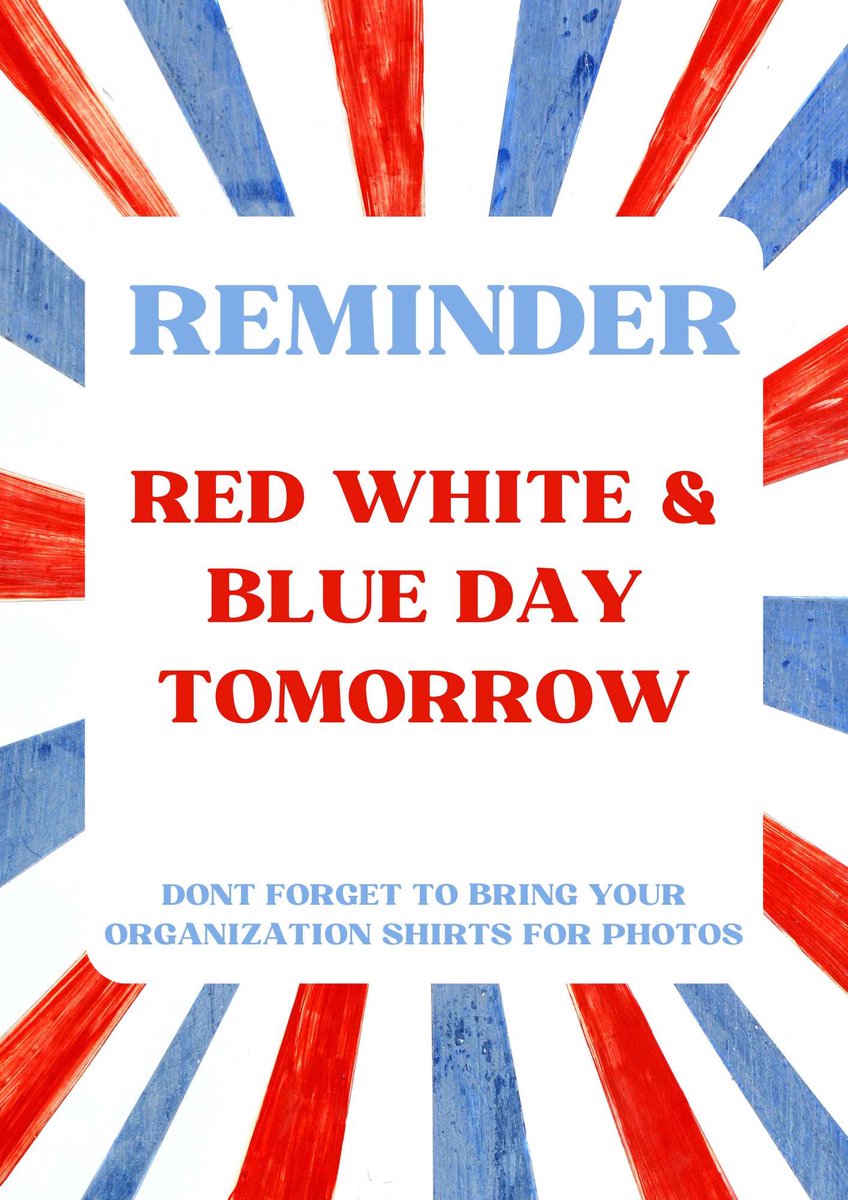 JeffsFBLA's tweet photo. Wednesday Feb 14 is America Day! 
Wear RED, WHITE &amp; BLUE! 
It’s also group photo day. Bring your FBLA t-shirt to school. https://t.co/ac9gxTS7dX