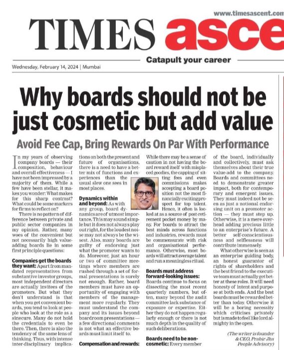 My article in the @timesofindia today raises the concern about many #Boards not meeting the ask that is expected of them. What are the key constraints and challenges? From my observation of #BoardEffectiveness, I have picked my top ones. Would you agree?