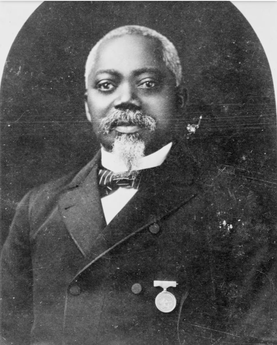 William Carney a member of the 54th MA Colored Infantry during the Civil War.The regiment's color bearer was shot down, already wounded Carney struggled to retrieve the banner himself. His heroic actions earned him the Medal of Honor making him the 1st Black soldier to do so.