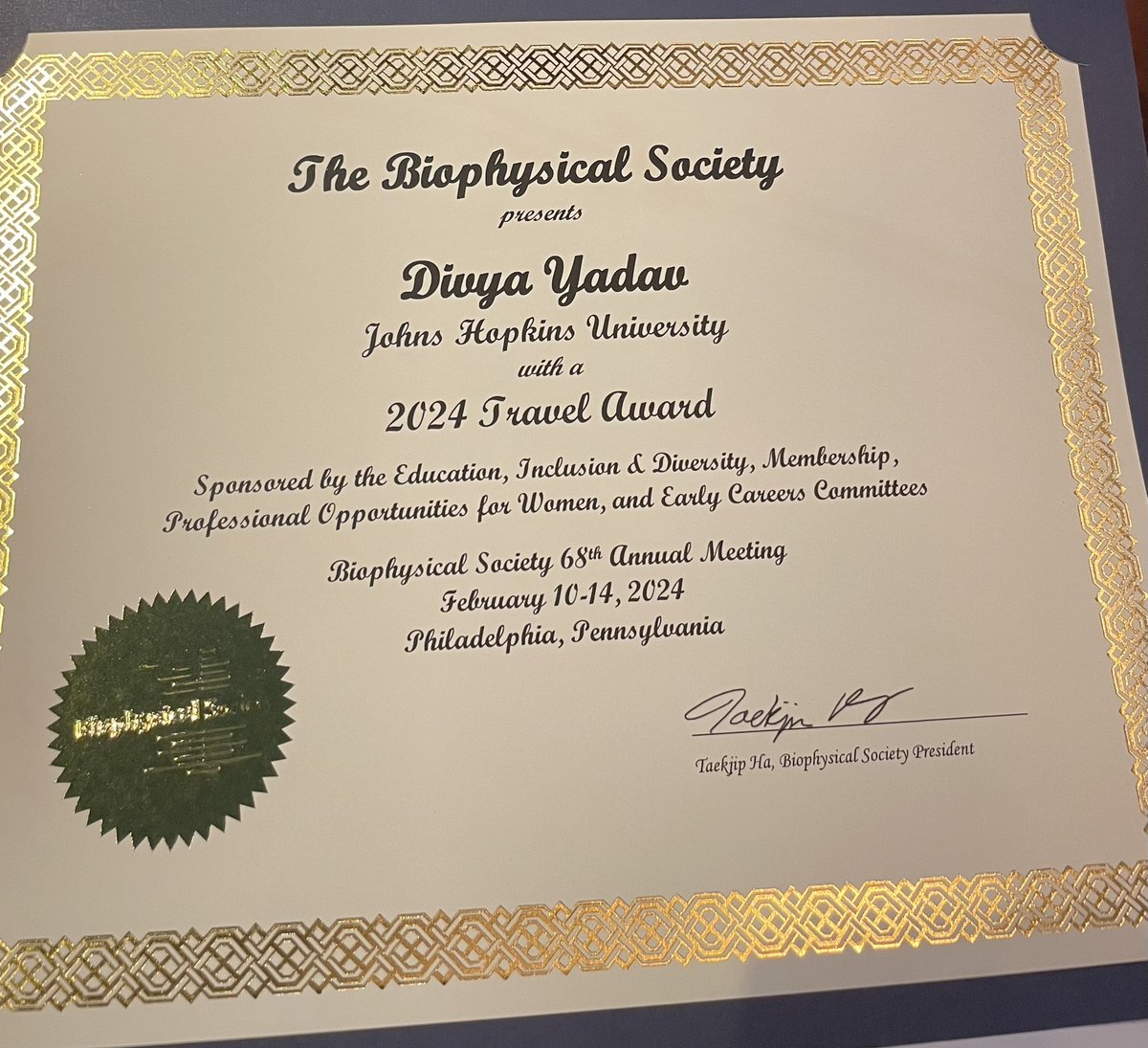 _divyayadav's tweet image. Grateful to have received a travel award to present my abstract at Biophysical society meeting in Philly! Had an amazing time sharing my insights on molecular chaperones and their role in folding of E. coli proteome!#BPS2024 #DiversityandInclusion #WomenInScience