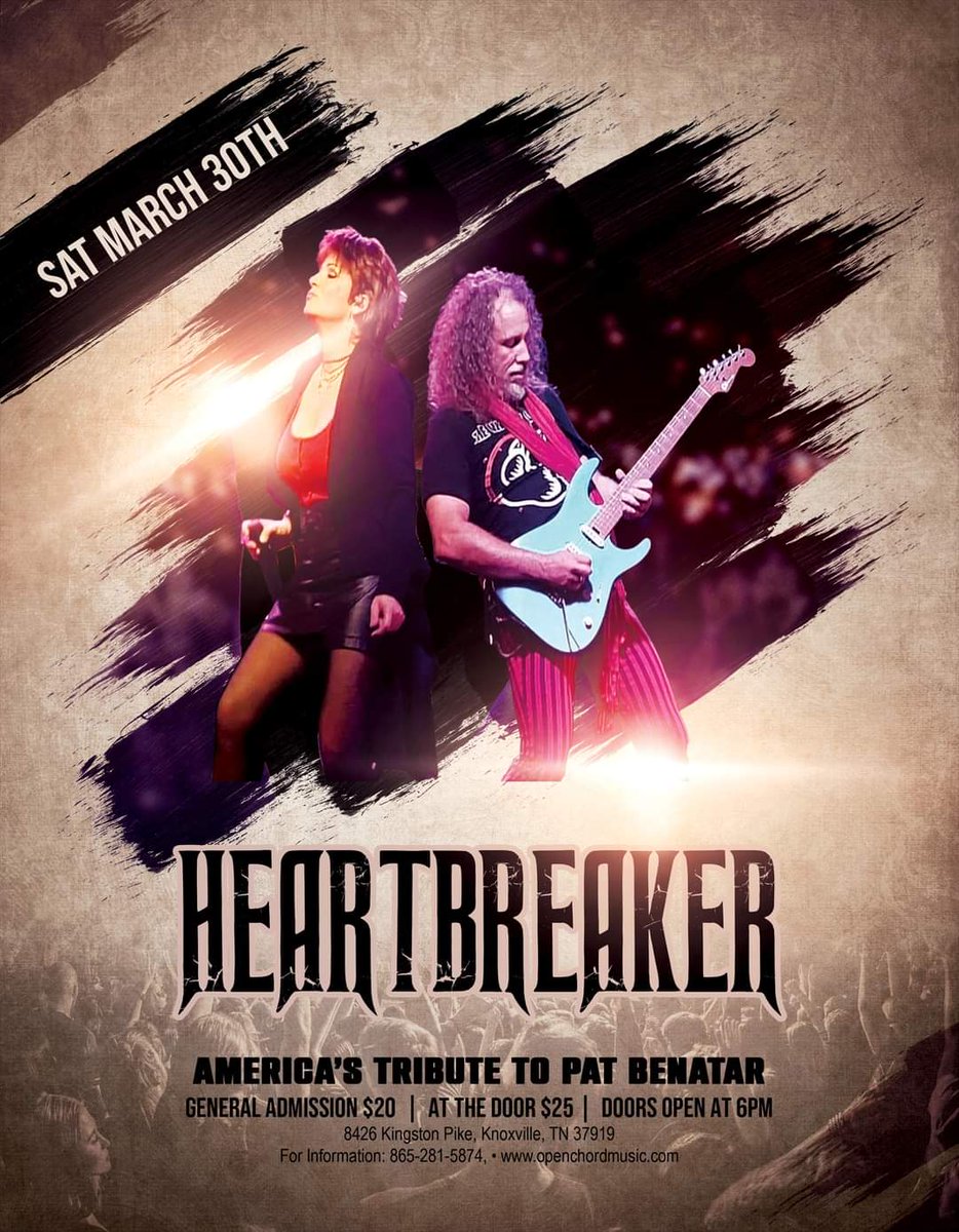 March 30th At @openchordstage! @HeartbreakerNSH #livemusic #Knoxville #openchord #patbenatar #tributeband #heartbreakertribute #concerts #events #neilgerlado #classicrock