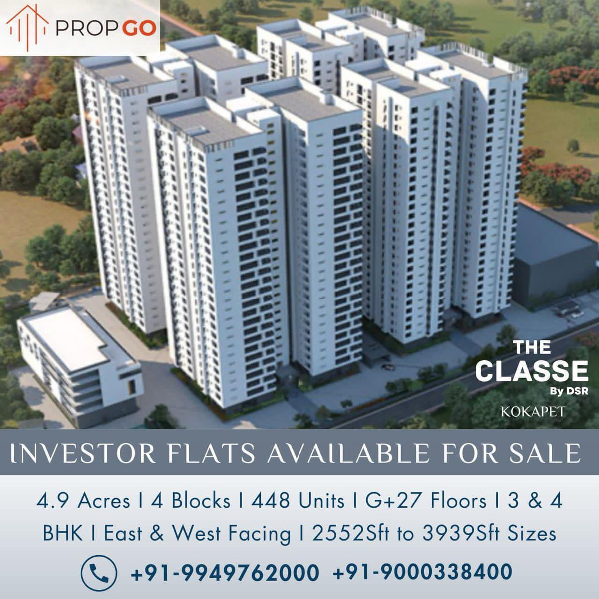 PropGoindia's tweet image. DSR Classe Kokapet-Gandipet Road, almost Ready to move in flats available for sale. For more details contact us | PropGo 

#PropGo #Flats #hyderabad #realestate #hyderabadrealestate