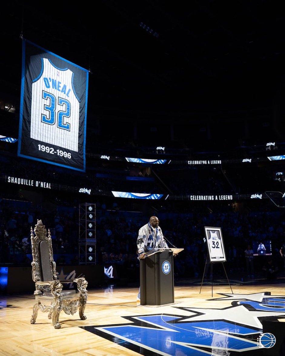 overtime's tweet photo. Pretty legendary to have your jersey retired by 3 TEAMS 🔥 @SHAQ @OrlandoMagic https://t.co/Rxzv5h9kQg