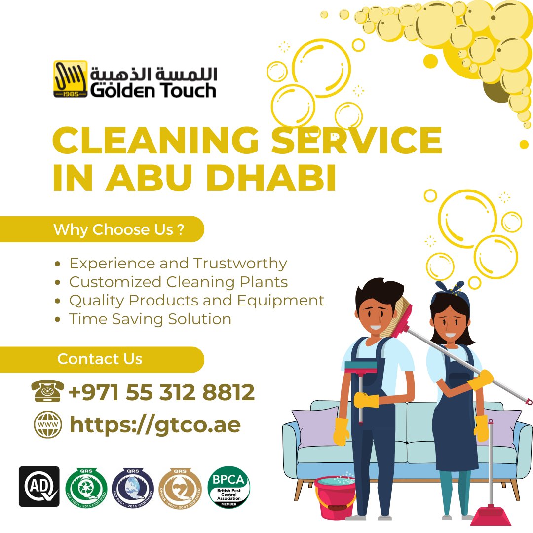 gtcoUAE's tweet photo. Say goodbye to dust and dirt! ✨ Discover the magic of pristine cleanliness with Golden Touch Cleaning Services Abu Dhabi.

📞(+971) 2 650 6766, +971 55 312 8812
🌐 https://t.co/LNgCSW5D3e
📧 service@gtco.ae

#GoldenTouch #GTCO #CleaningServices #AbuDhabi #Cleaning #BookNow https://t.co/Fjx3OKZsd6