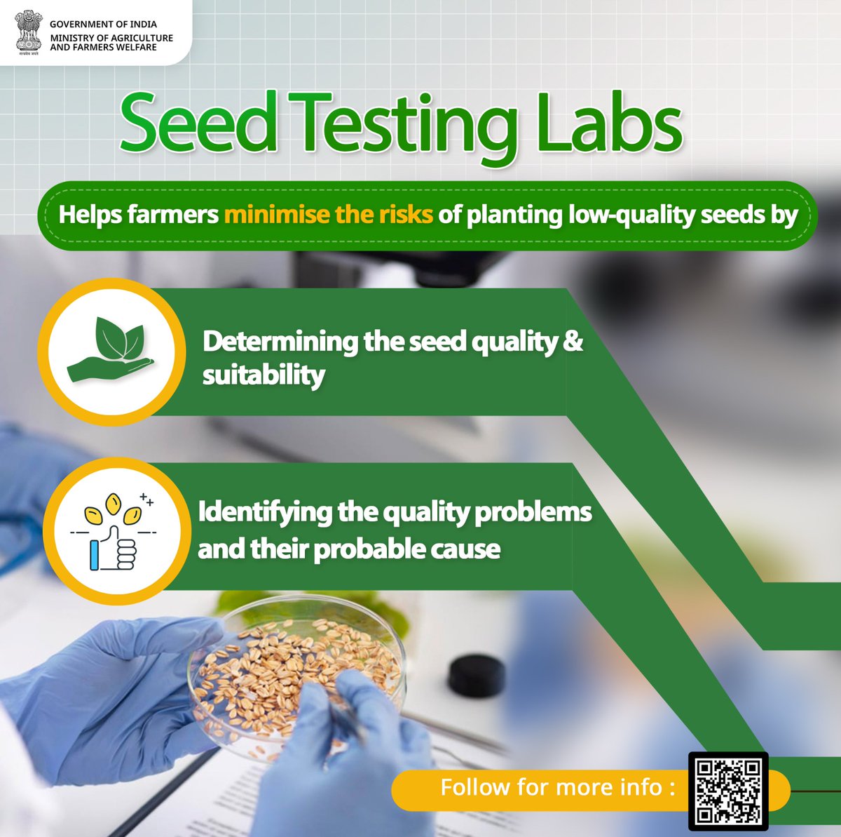 Seed Testing Labs provide farmers with crucial insights into the quality, viability, & purity of their seeds, ensuring optimal crop yields & minimizing potential losses due to poor seed performance.

#agrigoi #seeds #seedsforthefuture #seedtreatment #seedsofchange #FarmersFirst