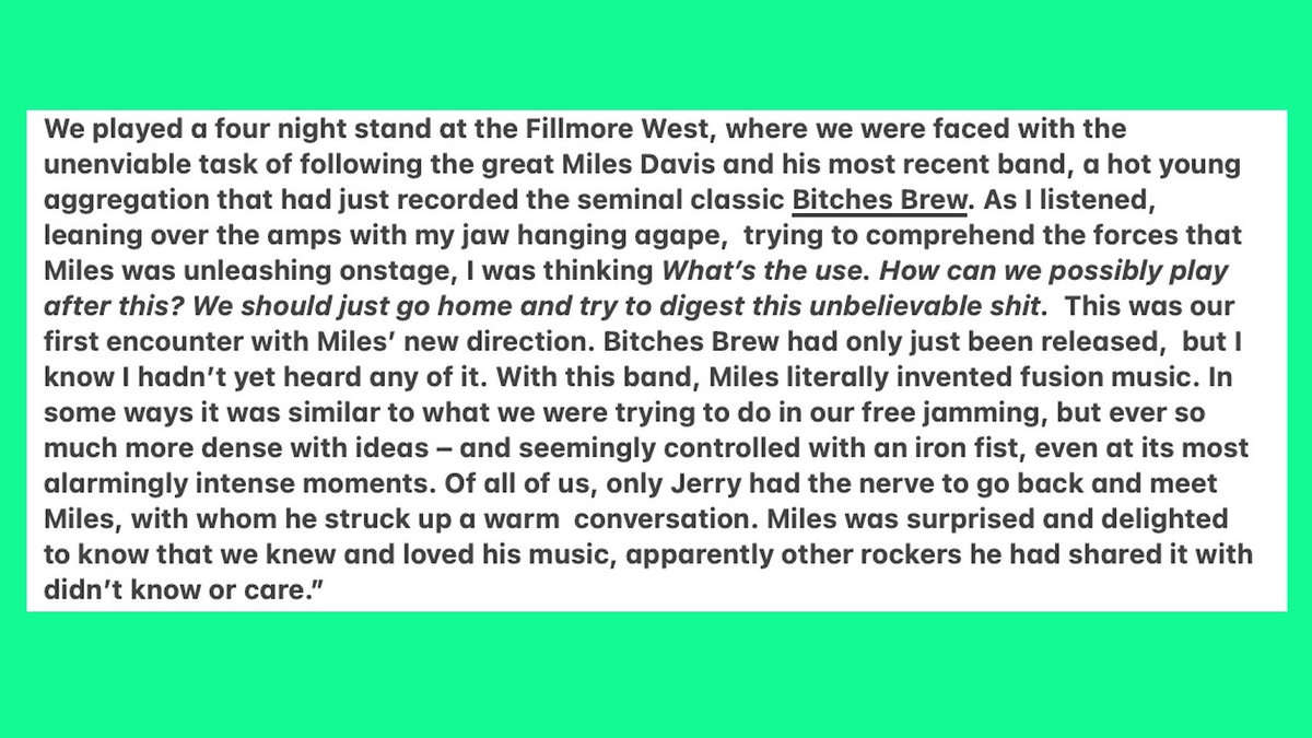 Phil Lesh, on Miles Davis opening for the Dead in 1970