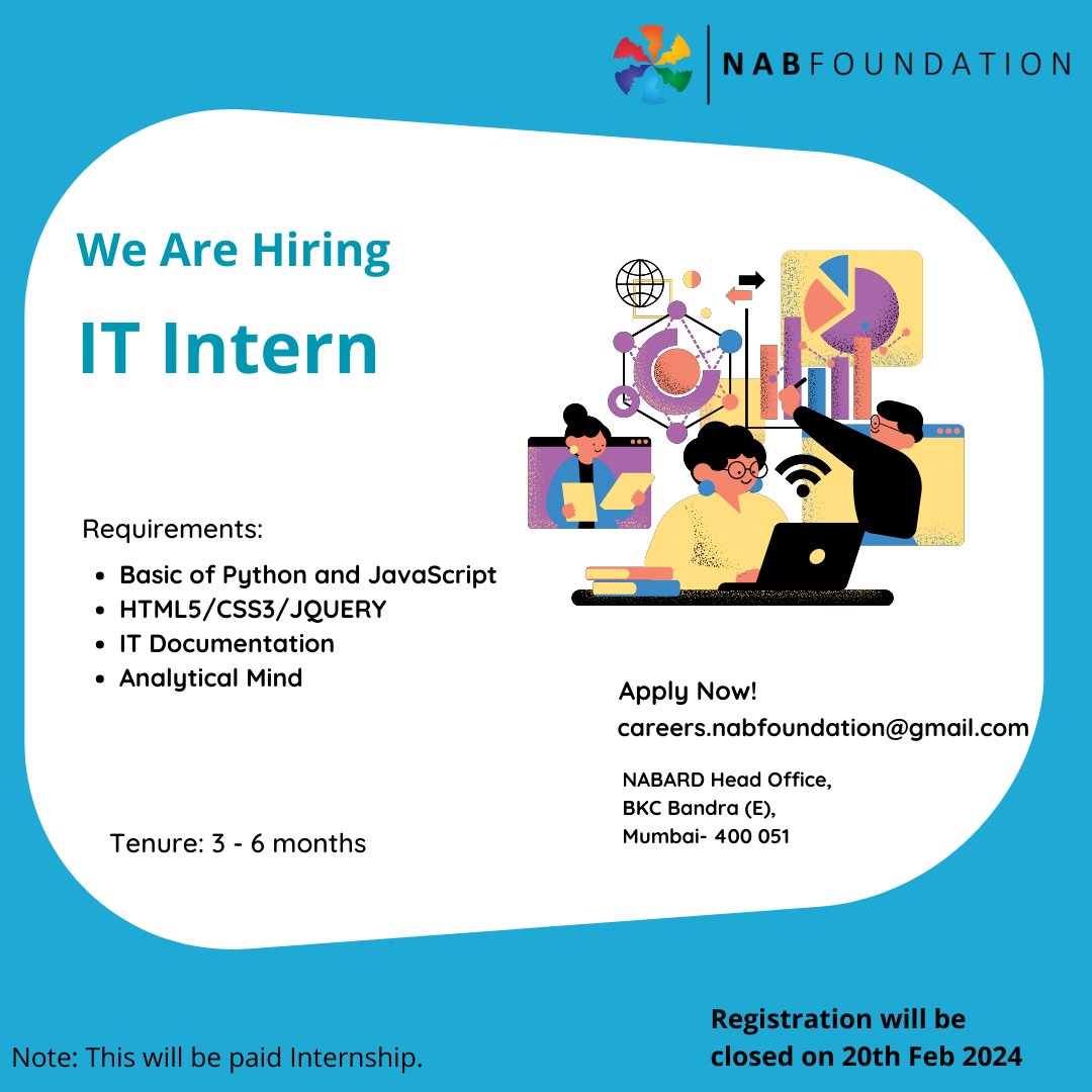 INTERNSHIP ALERT!!
Excited to kickstart my journey into the world of IT with this internship opportunity!
.
#Nabard #NABFOUNDATION #Internship #jobhunt #InternshipOpportunity #jobseeker #IT #humanresource