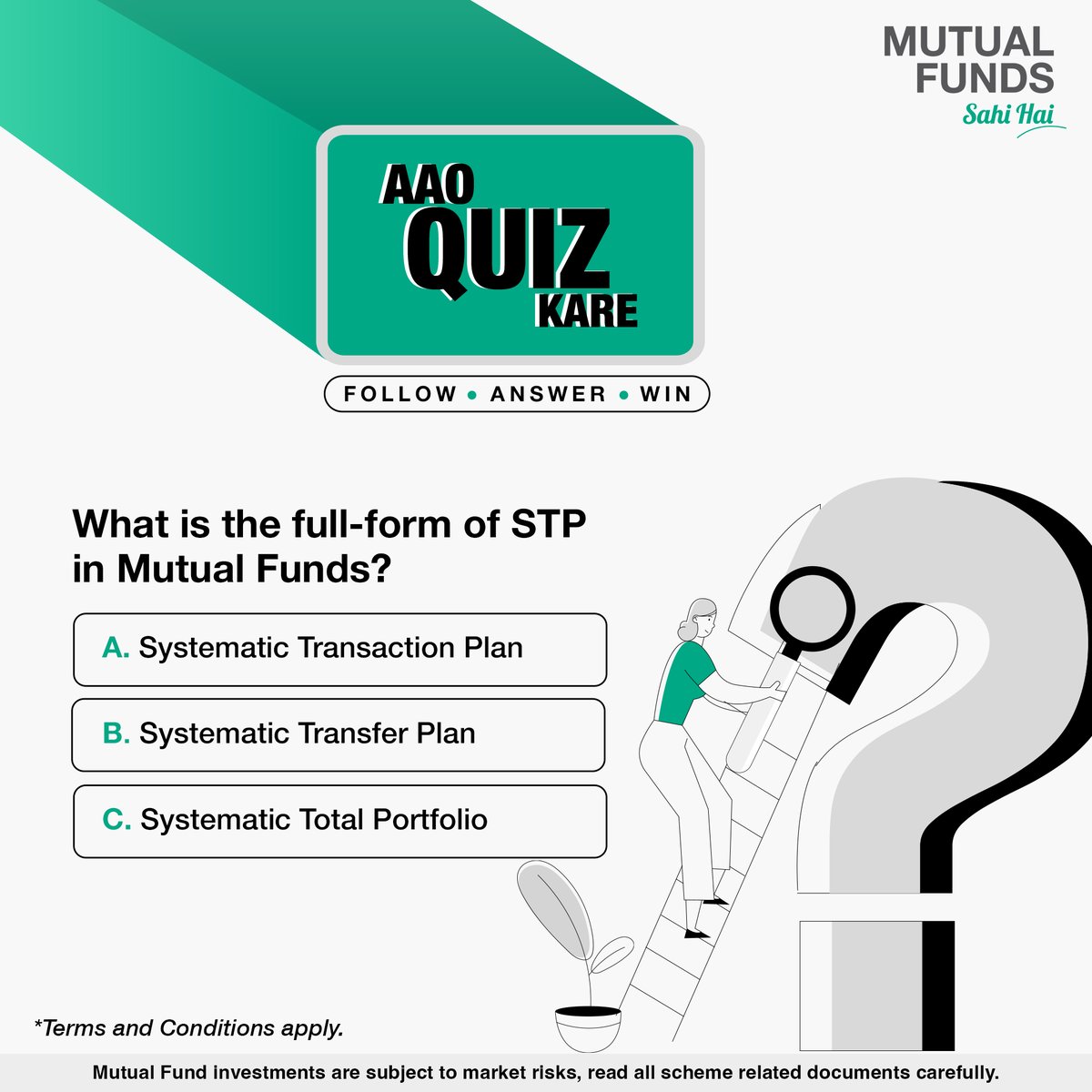 Let’s put your Mutual Funds knowledge to test! Follow us, answer the question correctly, and stand a chance to win gift vouchers. To know More: bit.ly/3SEF8Pl T&C Apply: bit.ly/495q04q #Quiz #MutualFundsSahiHai #AaoQuizKare #ContestAlert