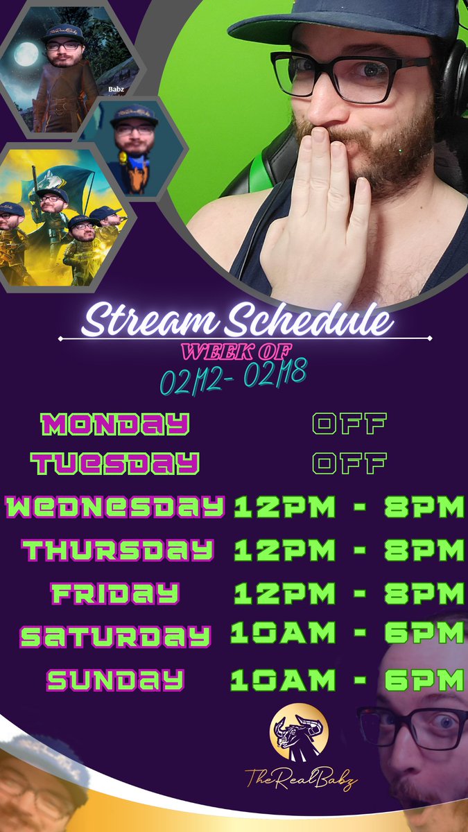 🗓️Stream Schedule🗓️
Monday: OFF
Tuesday: OFF
Wednesday: 12PM-8PM (EST)
Thursday: 12PM-8PM (EST)
Friday: 12PM-8PM (EST)
Saturday: 10AM-6PM (EST)
Sunday: 10AM-6PM (EST)
#StreamingSchedule #FellowshipOfBabz #TwitchStreamer
