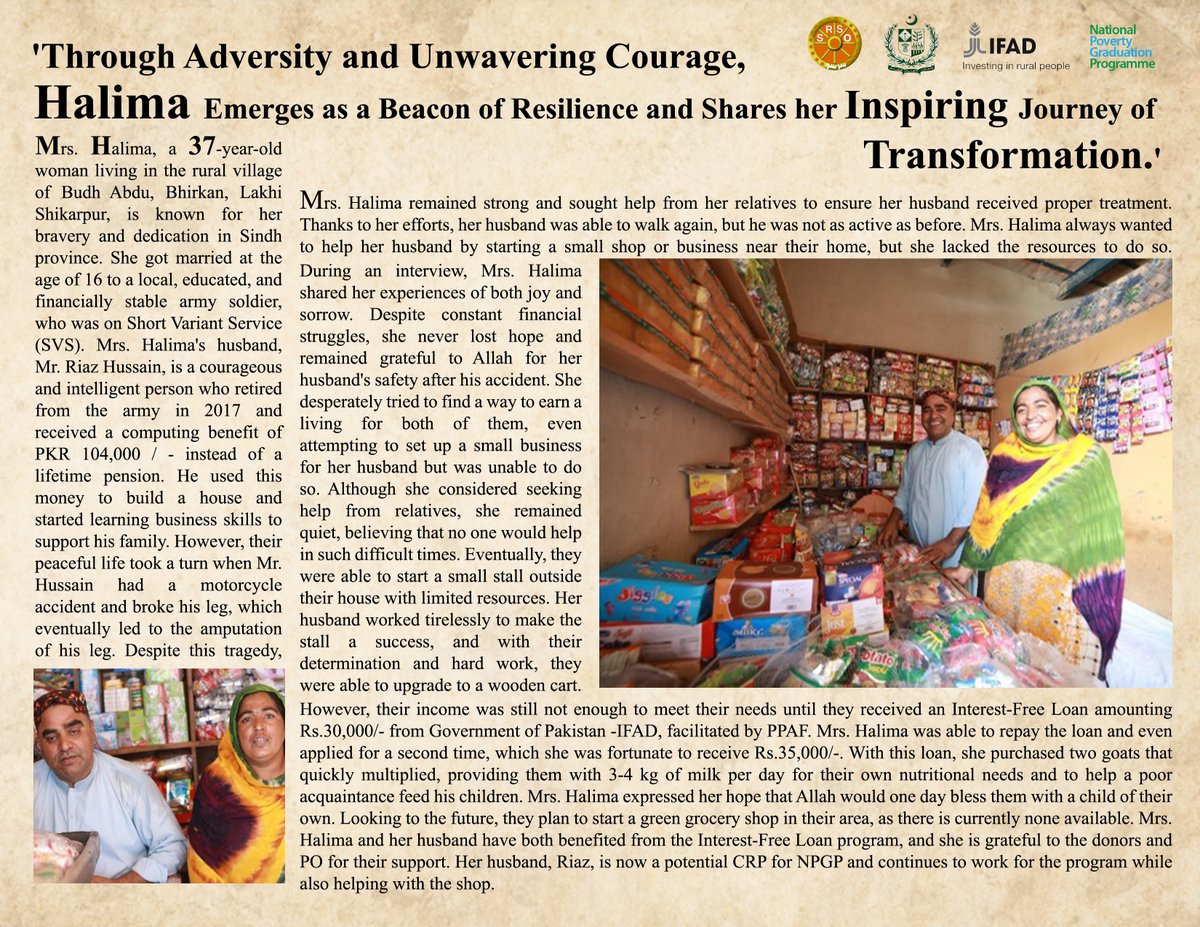 National Poverty Graduation Programme (@npgppk) on Twitter photo Halima's journey of transformation serves as a beacon of hope and inspiration for all.
<a href="/IFAD/">International Fund for Agricultural Development</a> ,@IFADSouthAsia ,<a href="/MOPASSPK/">Ministry of Poverty Alleviation and Social Safety</a> ,<a href="/SRSO_Official/">SRSO - Sindh Rural Support Organization</a> Halima's journey of transformation serves as a beacon of hope and inspiration for all.
<a href="/IFAD/">International Fund for Agricultural Development</a> ,@IFADSouthAsia ,<a href="/MOPASSPK/">Ministry of Poverty Alleviation and Social Safety</a> ,<a href="/SRSO_Official/">SRSO - Sindh Rural Support Organization</a>