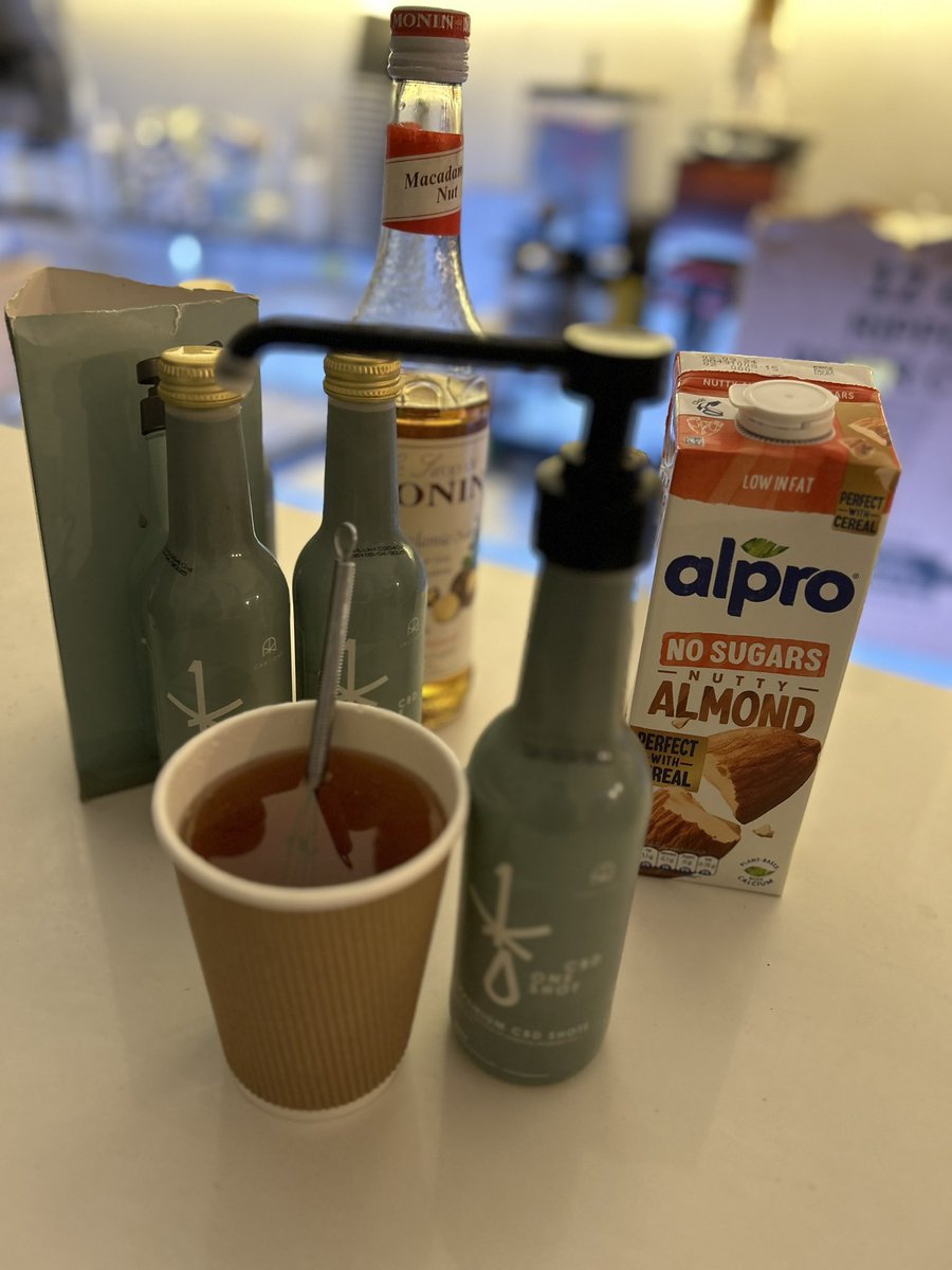 <a href="/yorkshiretea/">Yorkshire Tea</a> <a href="/cbd1uk/">CBD One</a> (3 shots) and Almond Milk.

Have you tried it? Definitely hits the spot x