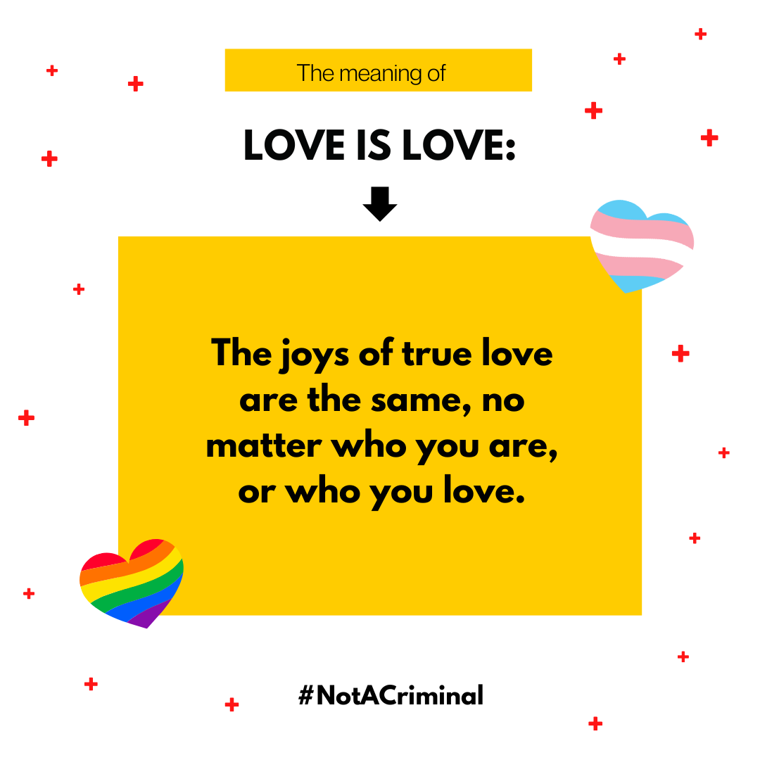 It’s Valentine’s Day. This gives us a chance to celebrate a universal truth - #LoveIsLove. 🏳️‍⚧️🏳️‍🌈

We reiterate our call to governments to urgently reform or eliminate harmful laws that impact our community of people of diverse genders &amp; sexualities. 

#NotACriminal #LGBTQIA