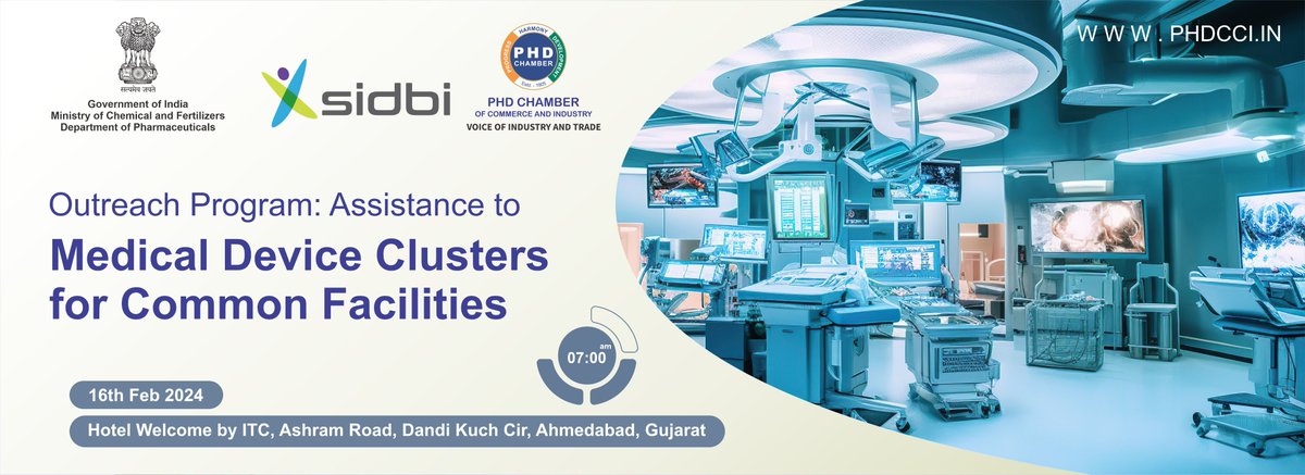 Join us on February 16th, 2024, 7 PM onwards at Hotel Welcome by ITC, Ahmedabad, Gujarat, for PHDCCI's event on 'Assistance to Medical Device Clusters for Common Facilities.' 

#Phdcci #MedicalDevice #healthcaresector #healthcaresolutions