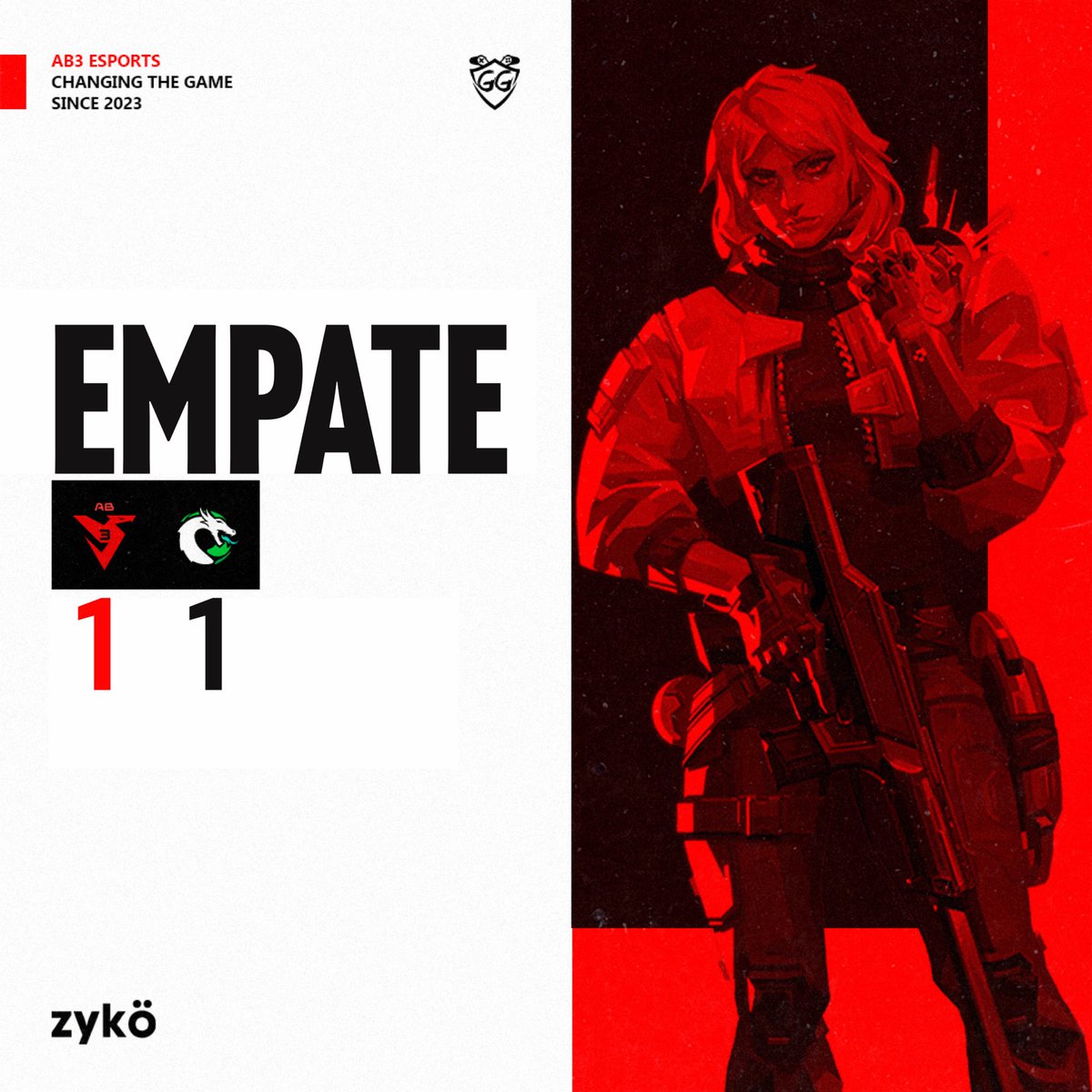 AB3_Esports's tweet photo. Hoy nos llevamos un empate. Lastimosamente no pudimos presentarnos al pick y ban de mapas por un mal entendido, aun así fue un partido muy electrizante, muy bien jugado por nuestros chicos y el equipo rival. 🫱🏻‍🫲🏼❤️🖤
#GOAB3 #AveFenix #TodosSomosUno https://t.co/xbuwju2gGG