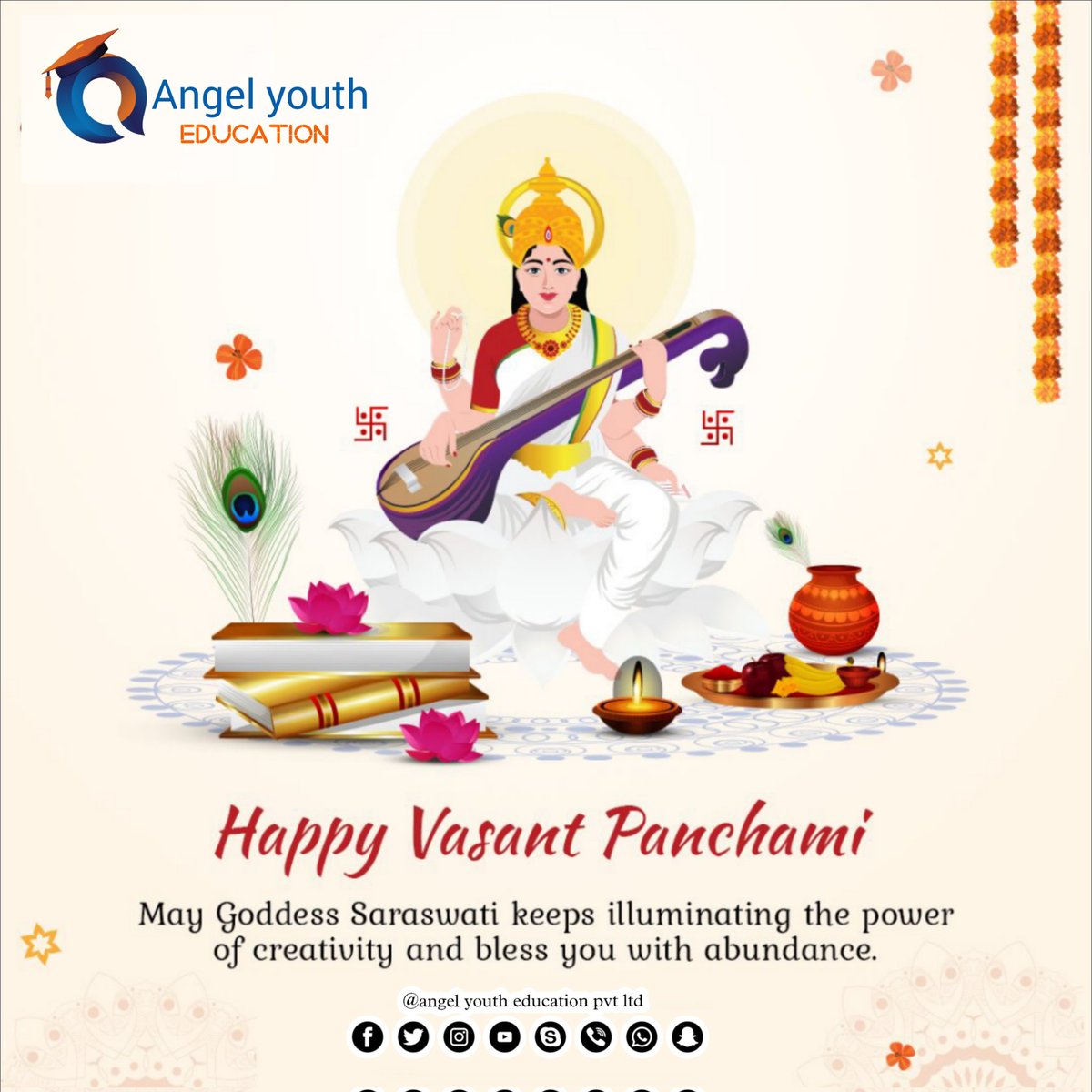 🌷• HAPPY VASANT PANCHAMI •🌷 May Goddess Saraswati's light of creativity shine bright, enriching your path with abundance. Happy Vasant Panchami from Angel Youth Education , where knowledge blooms like flowers in spring. Let's celebrate the onset of spring with the blessings