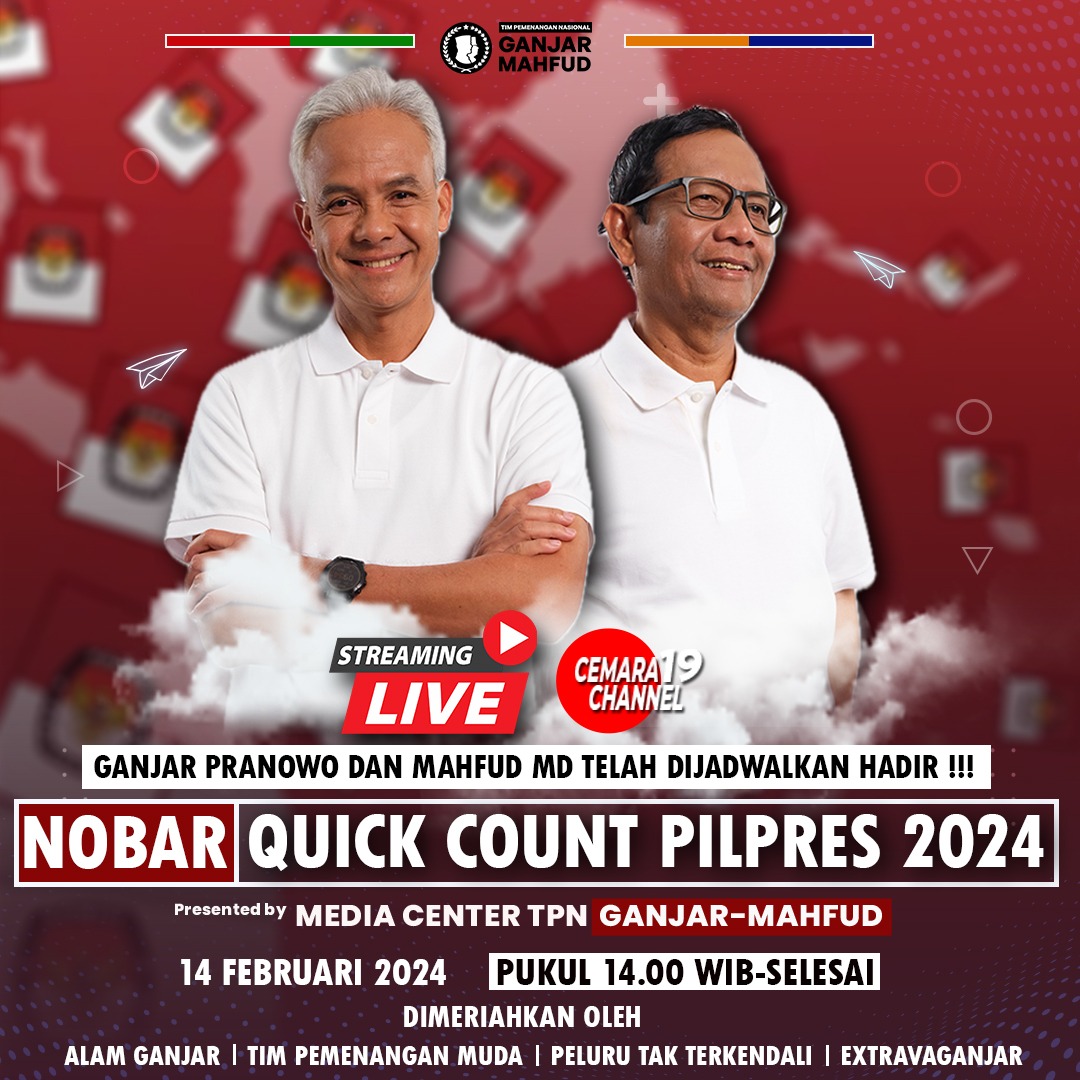 Nobar Quick Count Pilpres 2024

#GanjarMahfudMenang
#GanjarPresidenRakyat
#GanjarUntukSemua