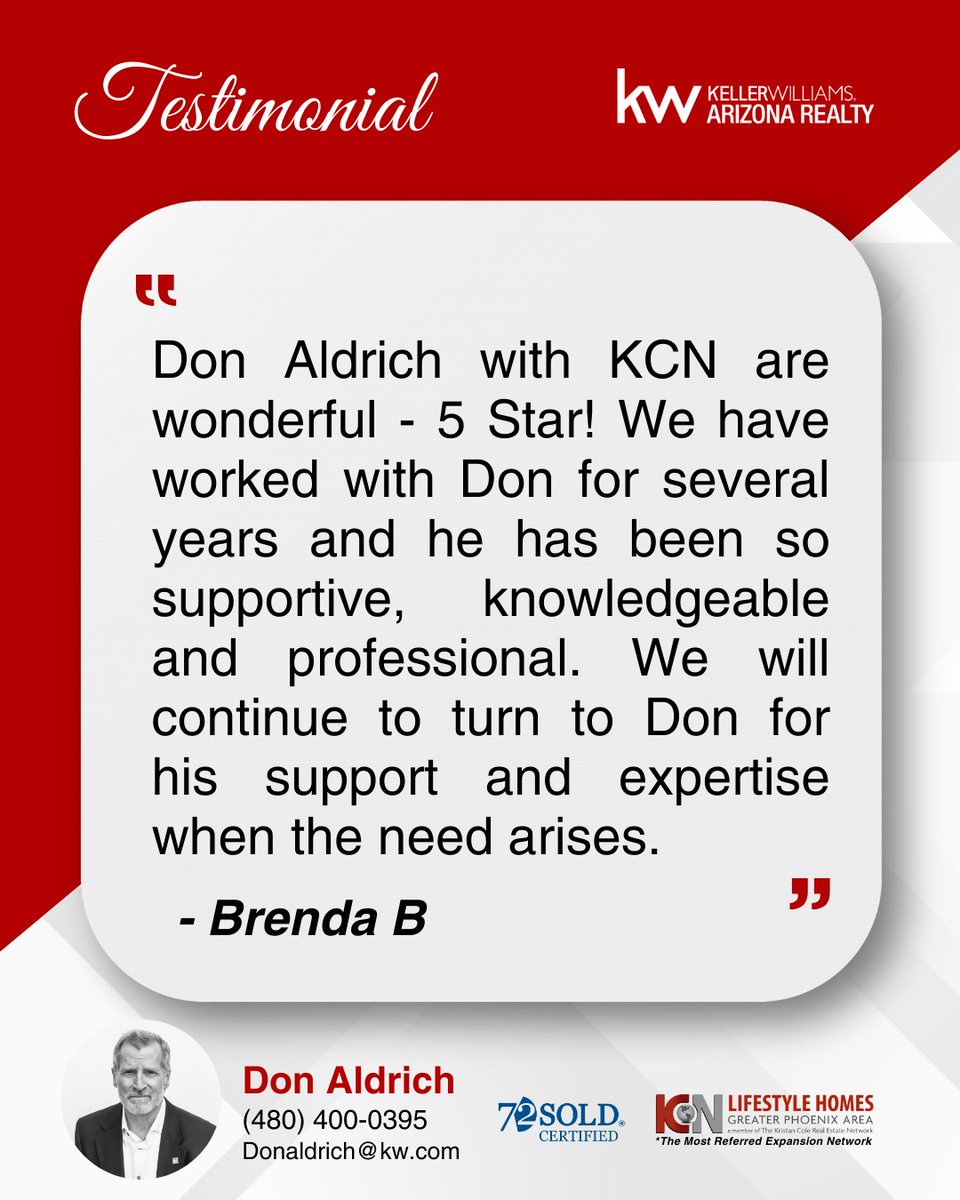 Don Aldrich’s support and expertise created a loyal customer. Cheers to an outstanding 5–star review!

For a smooth and hassle-free real estate adventure, get in touch with Don Aldrich at (480) 400-0395.

#HappyClient #TopRealtor #FirstClassService #RealEstateSuccess