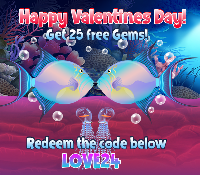 FishParadiseApp's tweet photo. 💟💟Happy Valentines Day ! To celebrate we're giving everyone a gift of 25 gems. Redeem the code in game by going to the Fan page section. 💟💟 https://t.co/lN0cUHXCtc