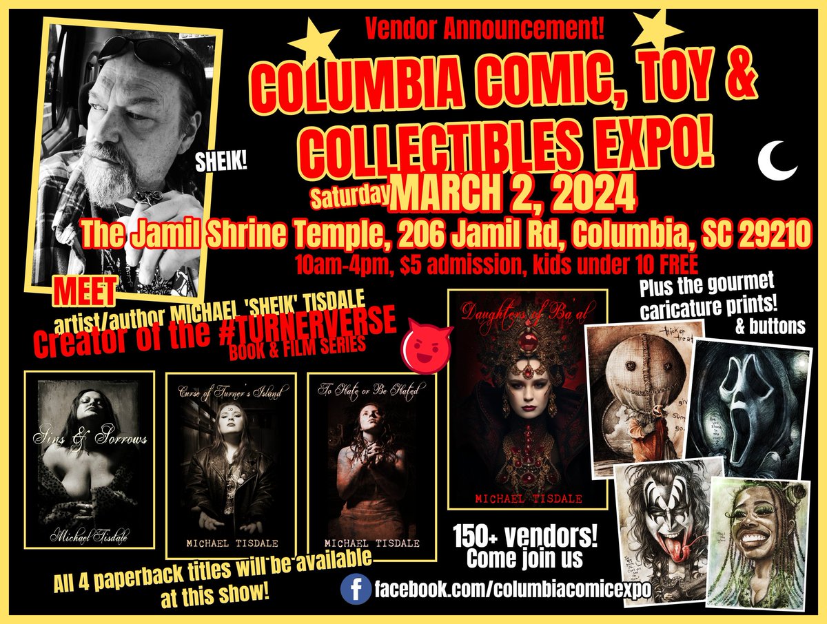 Just gonna go & have fun, no pressure, no stress. It's been a while. #ComicCon #turnerverse #sheik #Columbia #SouthCarolina #authors #writersoftwitter #michaeltisdale #toys #Collectibles #books #artist #caricature #turnersisland #turnercurse #columbiacomicexpo