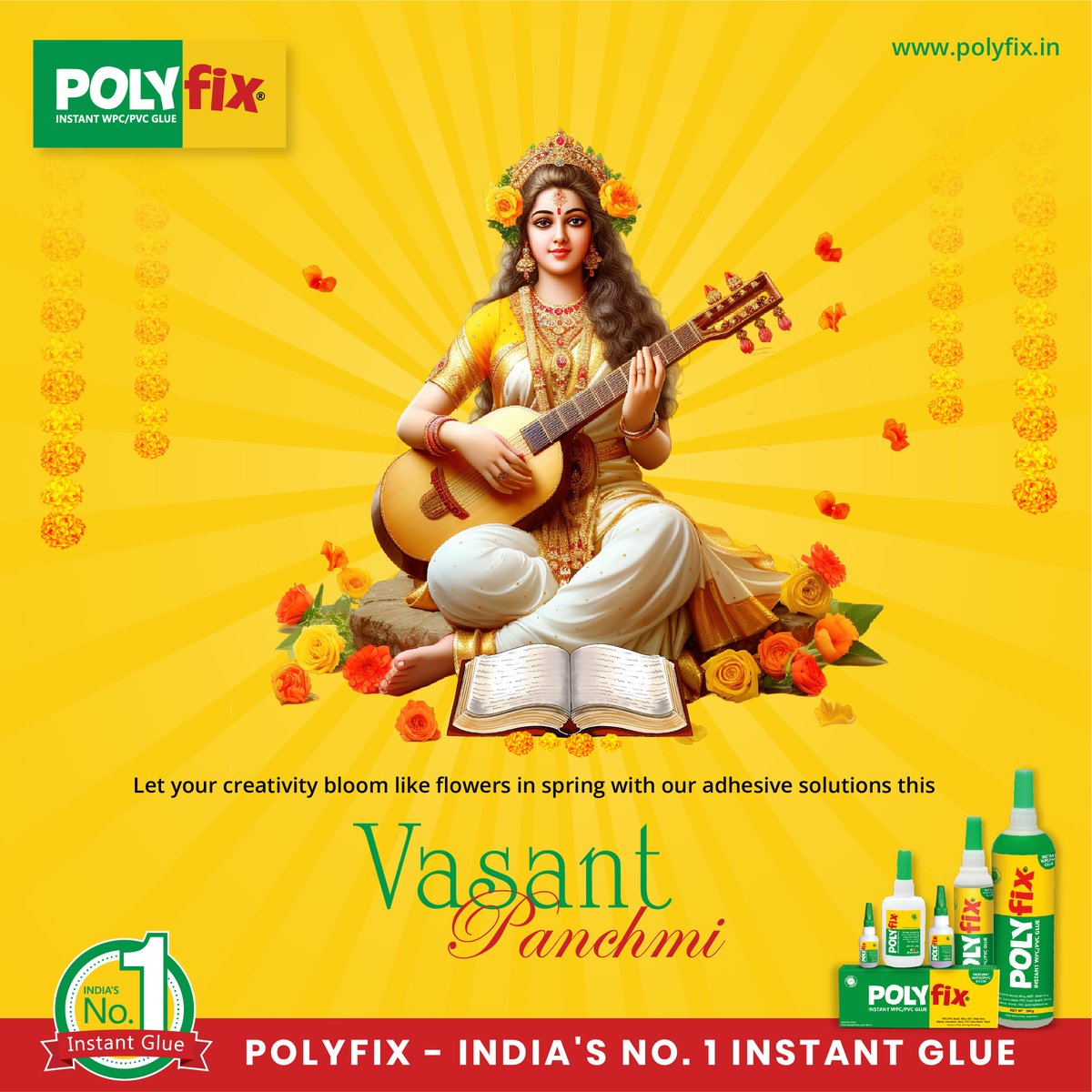 Polyfixglue's tweet image. Unleash your creativity with our adhesive solutions, the perfect companions for crafting a season of colorful and inspiring projects.
.
.
Let the spirit of Vasant Panchami fill your creations with joy and innovation!

#BensonPolymers #Polyfix #VasantPanchmi #Bonding #Celebration