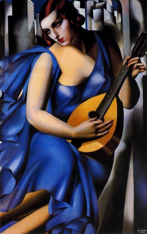 Blue Woman with a Guitar (1929) by Tamara de Lempicka #WomensArt