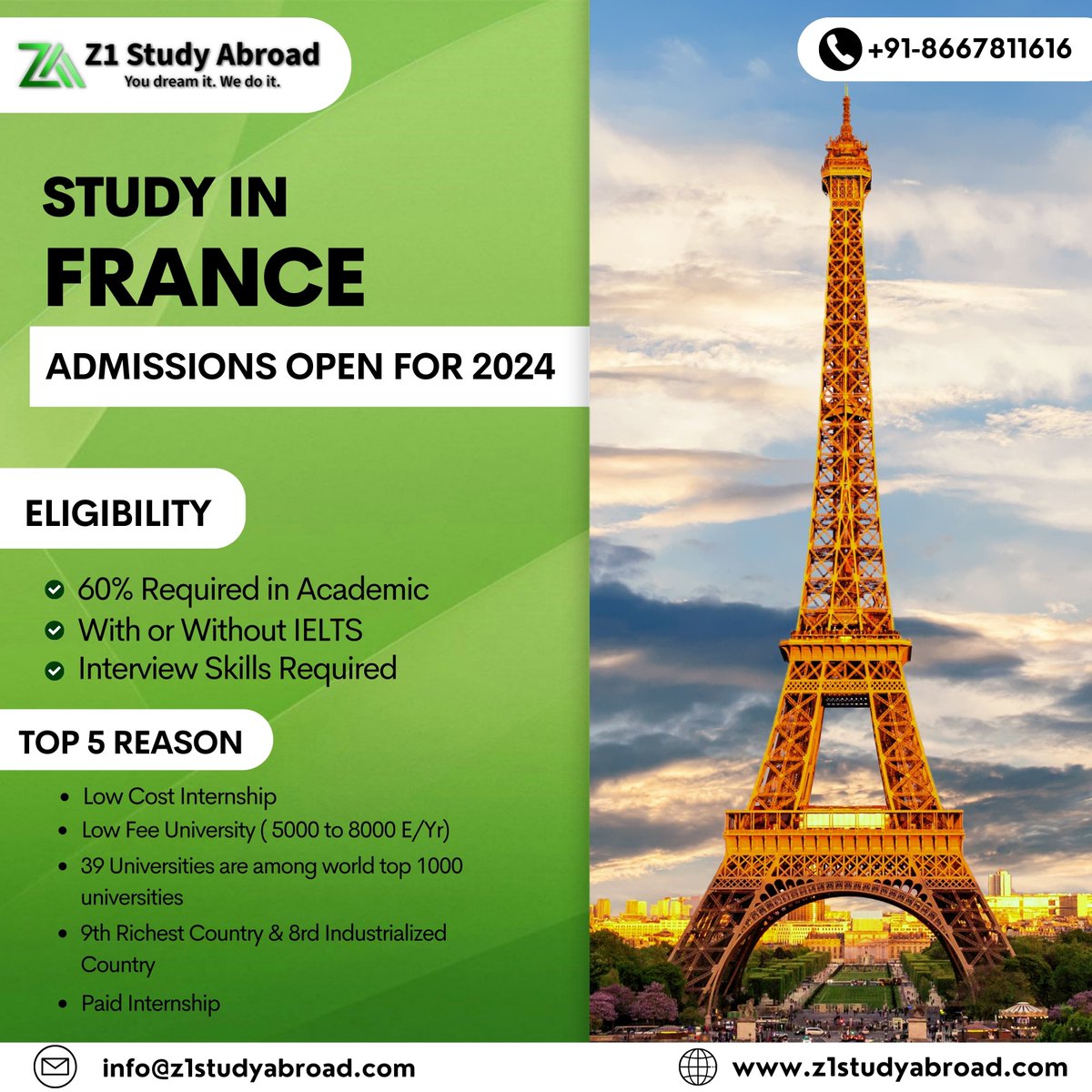 Z1Studyabroad's tweet photo. 🌟 Unlock your academic dreams! Admissions now open for  2024 intake in France. 🇫🇷 Apply today for a world-class education and vibrant cultural experience! 
More Information : Contact : +91-8667811616 Website : https://t.co/oa4EhPOSIA
#z1studyabroad #StudyInFrance https://t.co/8VK8hnuVHE