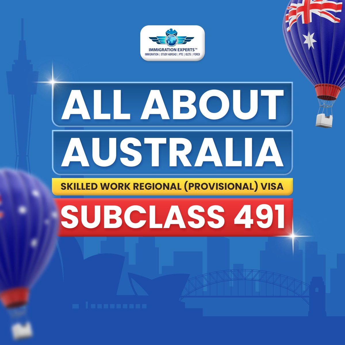 Immixperts's tweet photo. 🎯 Skilled Work Regional (Provisional) Visa: Subclass 491 🇦🇺 

✅ Subclass 491 visa: A Skilled Work Regional (Provisional) visa in Australia.

✅ Part of the General Skilled Migration (GSM) category.

#Australianvisa #AustraliaPR #AustralianPR #491visa #Australiavisa https://t.co/UIj6n9ePMH